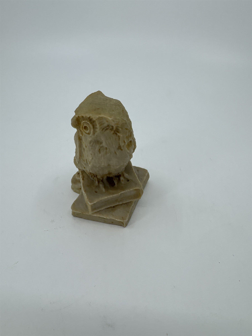 Vintage 3" Carved Owl Bird Figurine Stone on Books /w Quill Ink Well Smart Owl