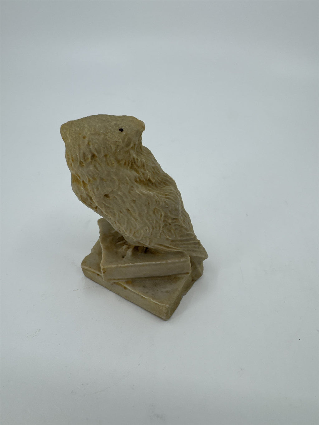 Vintage 3" Carved Owl Bird Figurine Stone on Books /w Quill Ink Well Smart Owl