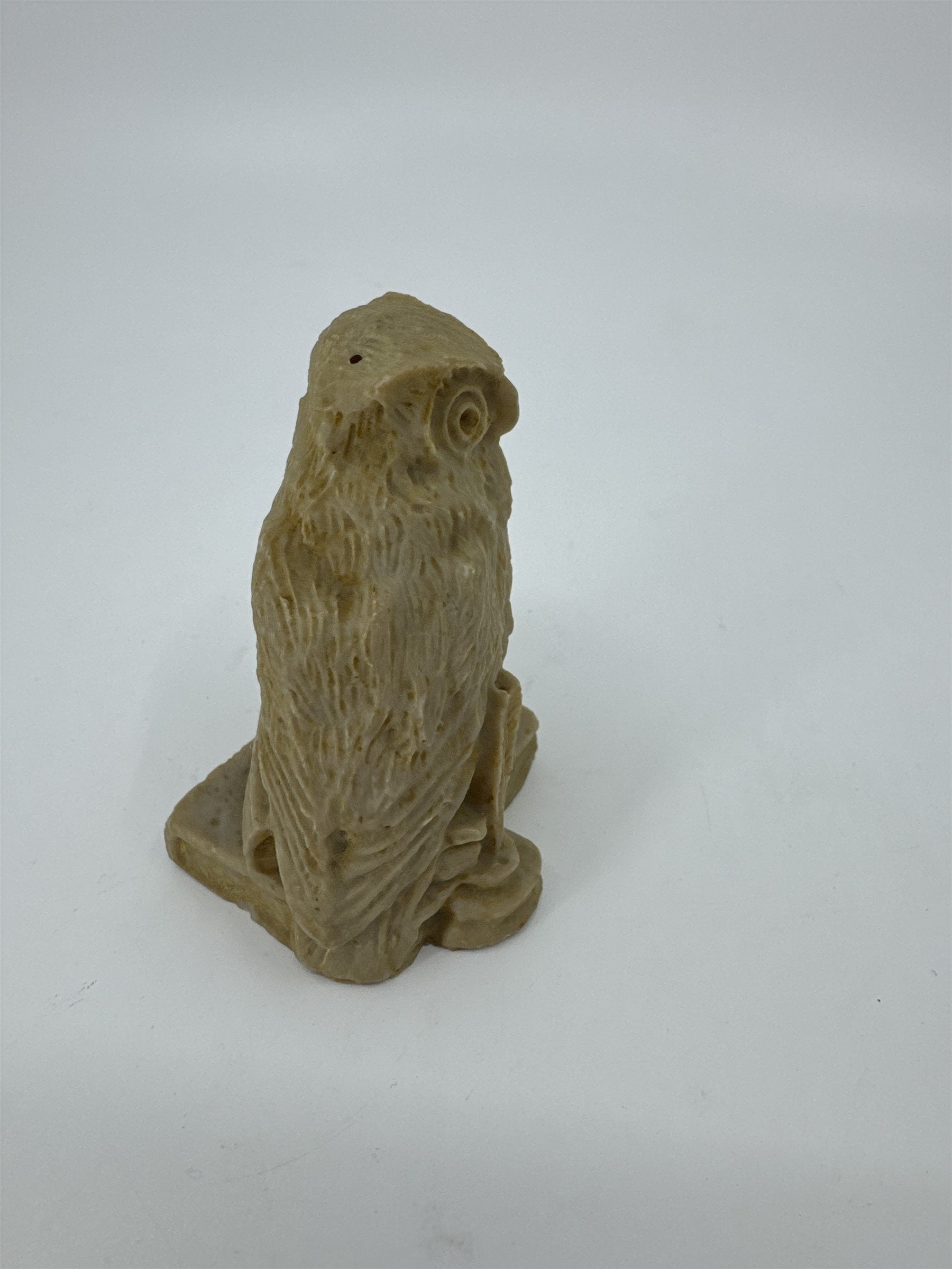 Vintage 3" Carved Owl Bird Figurine Stone on Books /w Quill Ink Well Smart Owl