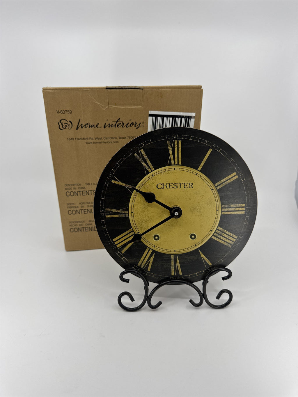 Vintage Home Interiors Chester Table/Hanging Clock Roman Numerals Black Art Deco