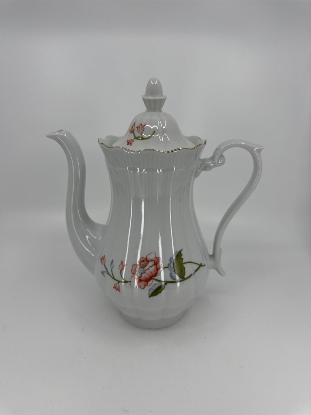 Vintage Walbrzych POLAND Orange Blue Green Flower Floral Coffee Pot Baum Bros