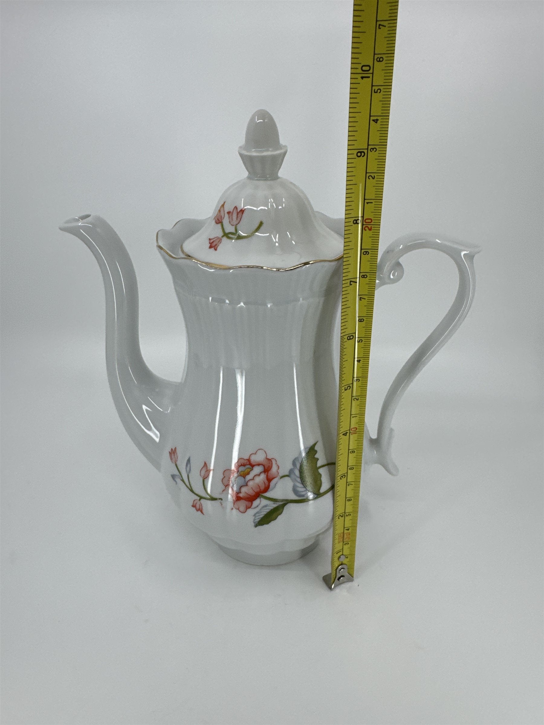Vintage Walbrzych POLAND Orange Blue Green Flower Floral Coffee Pot Baum Bros
