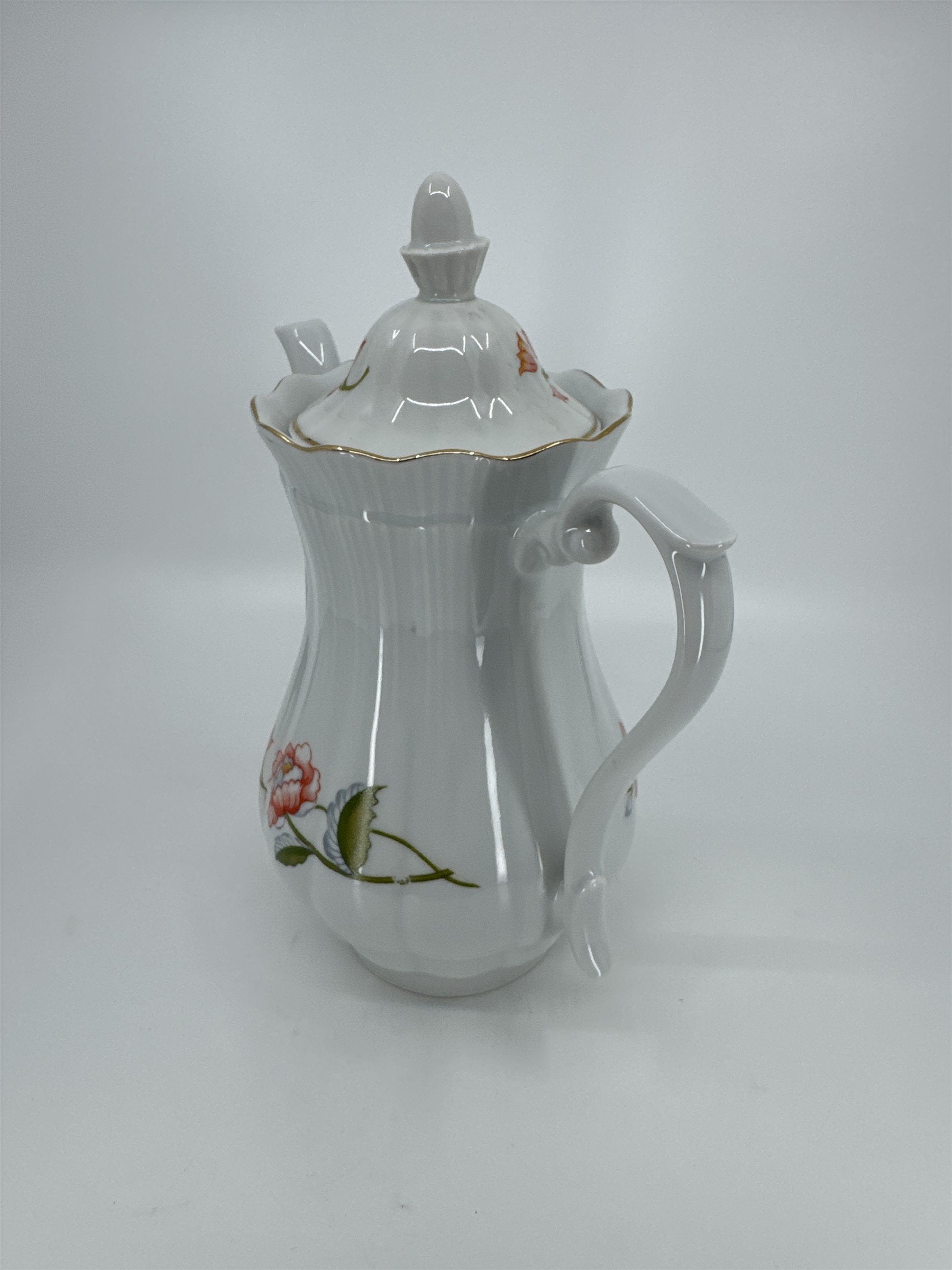 Vintage Walbrzych POLAND Orange Blue Green Flower Floral Coffee Pot Baum Bros
