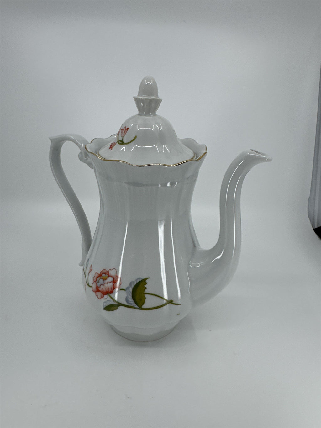 Vintage Walbrzych POLAND Orange Blue Green Flower Floral Coffee Pot Baum Bros
