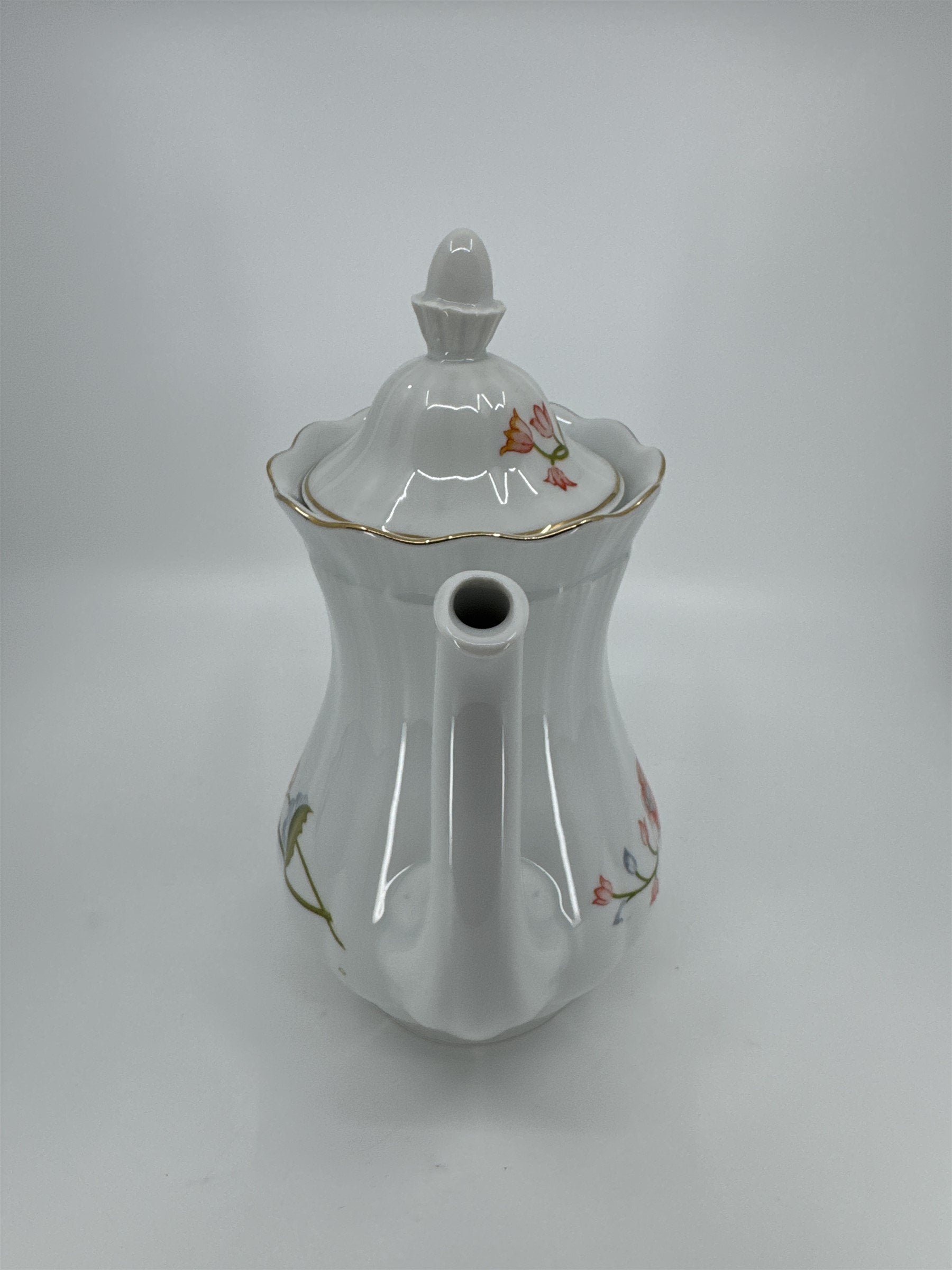 Vintage Walbrzych POLAND Orange Blue Green Flower Floral Coffee Pot Baum Bros