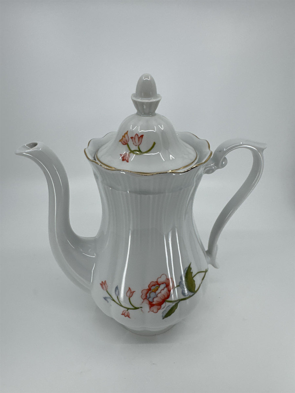 Vintage Walbrzych POLAND Orange Blue Green Flower Floral Coffee Pot Baum Bros