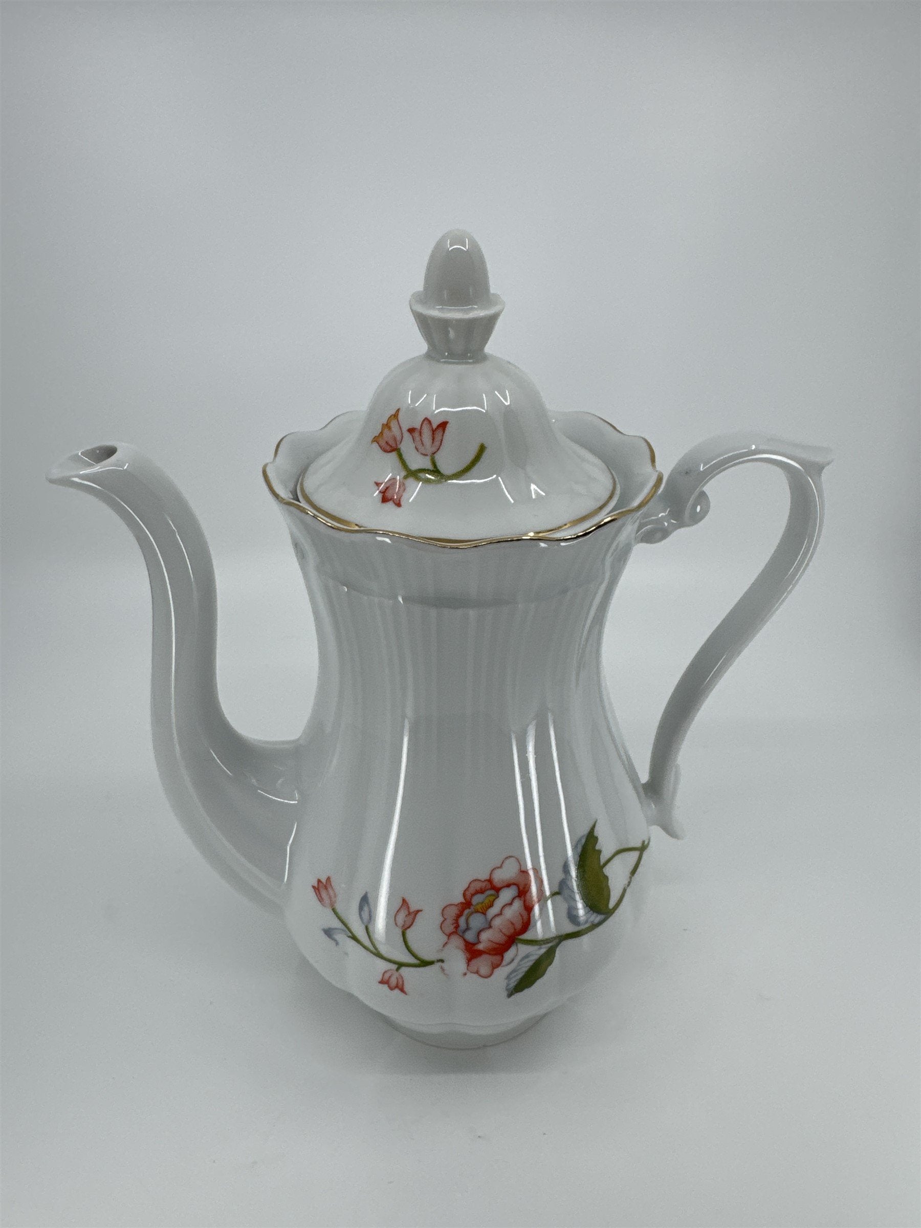 Vintage Walbrzych POLAND Orange Blue Green Flower Floral Coffee Pot Baum Bros