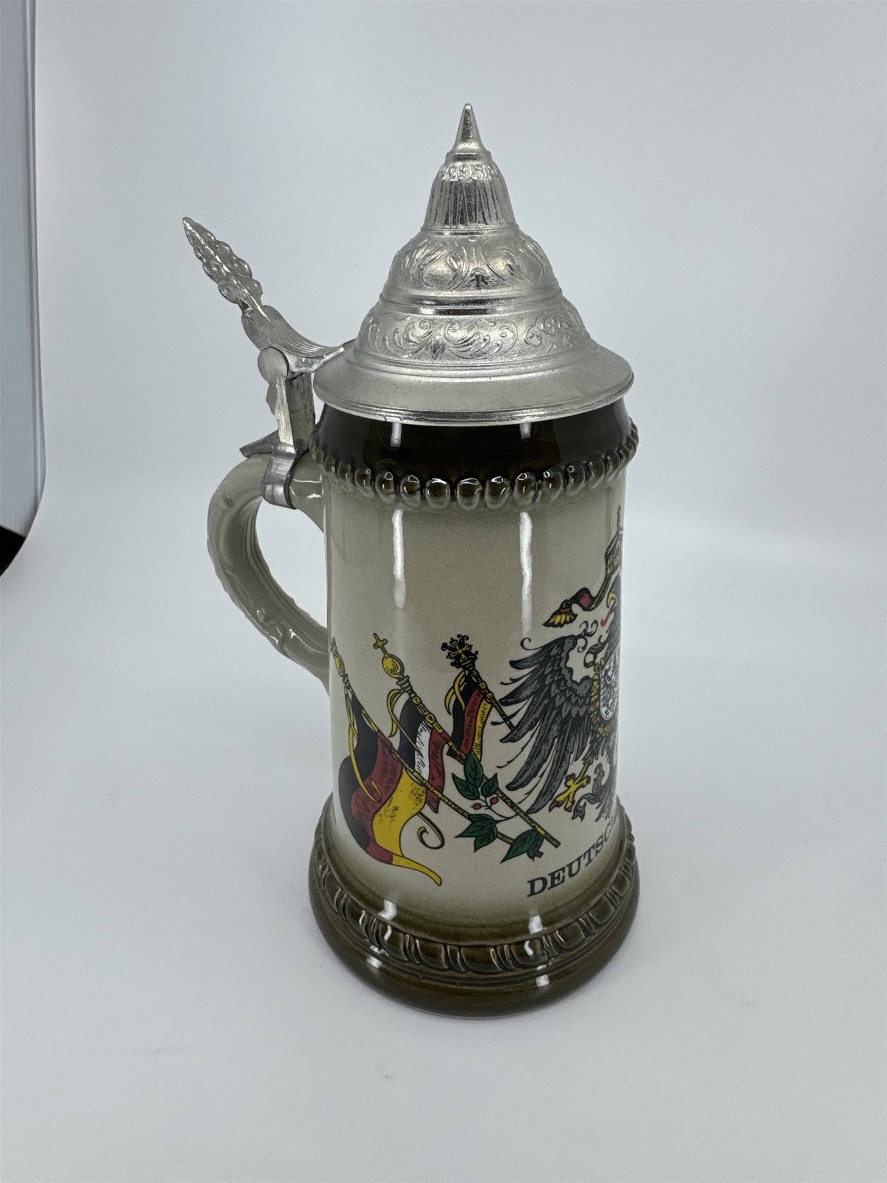 Vintage King 3 Germany Lidded Stein Deutschland Handmade Handpainted Drinking