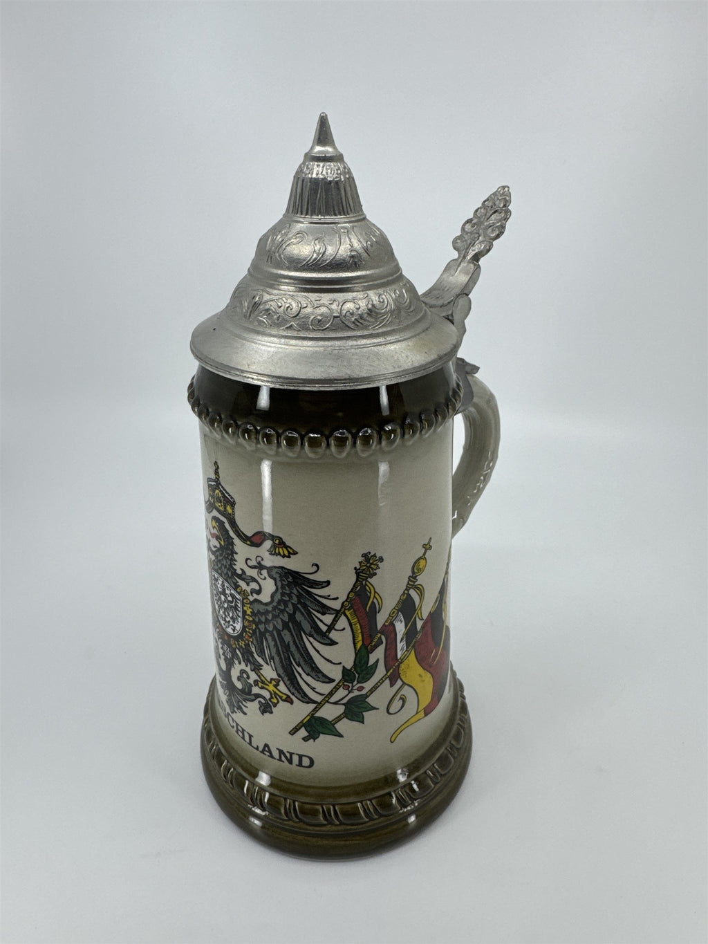 Vintage King 3 Germany Lidded Stein Deutschland Handmade Handpainted Drinking