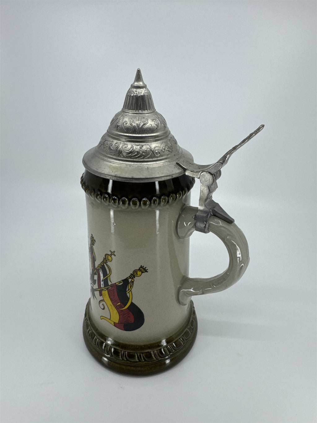 Vintage King 3 Germany Lidded Stein Deutschland Handmade Handpainted Drinking