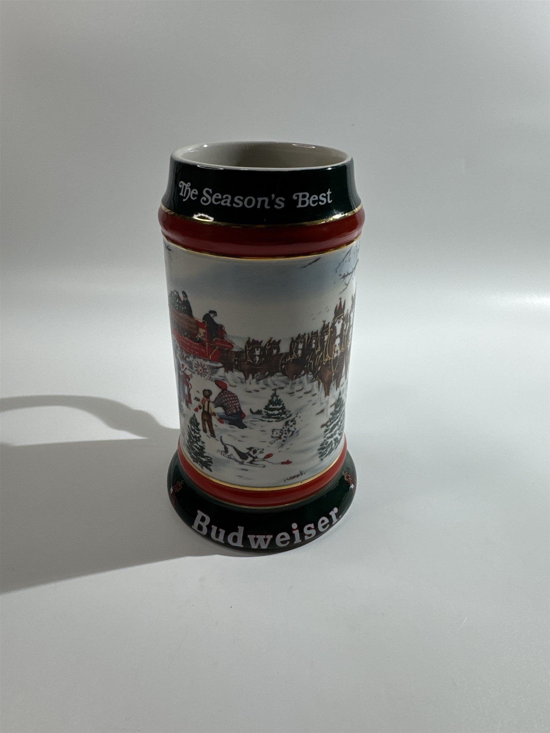 1991 Anheuser Busch Budweiser Bud Holiday Christmas Beer Stein Clydesdales