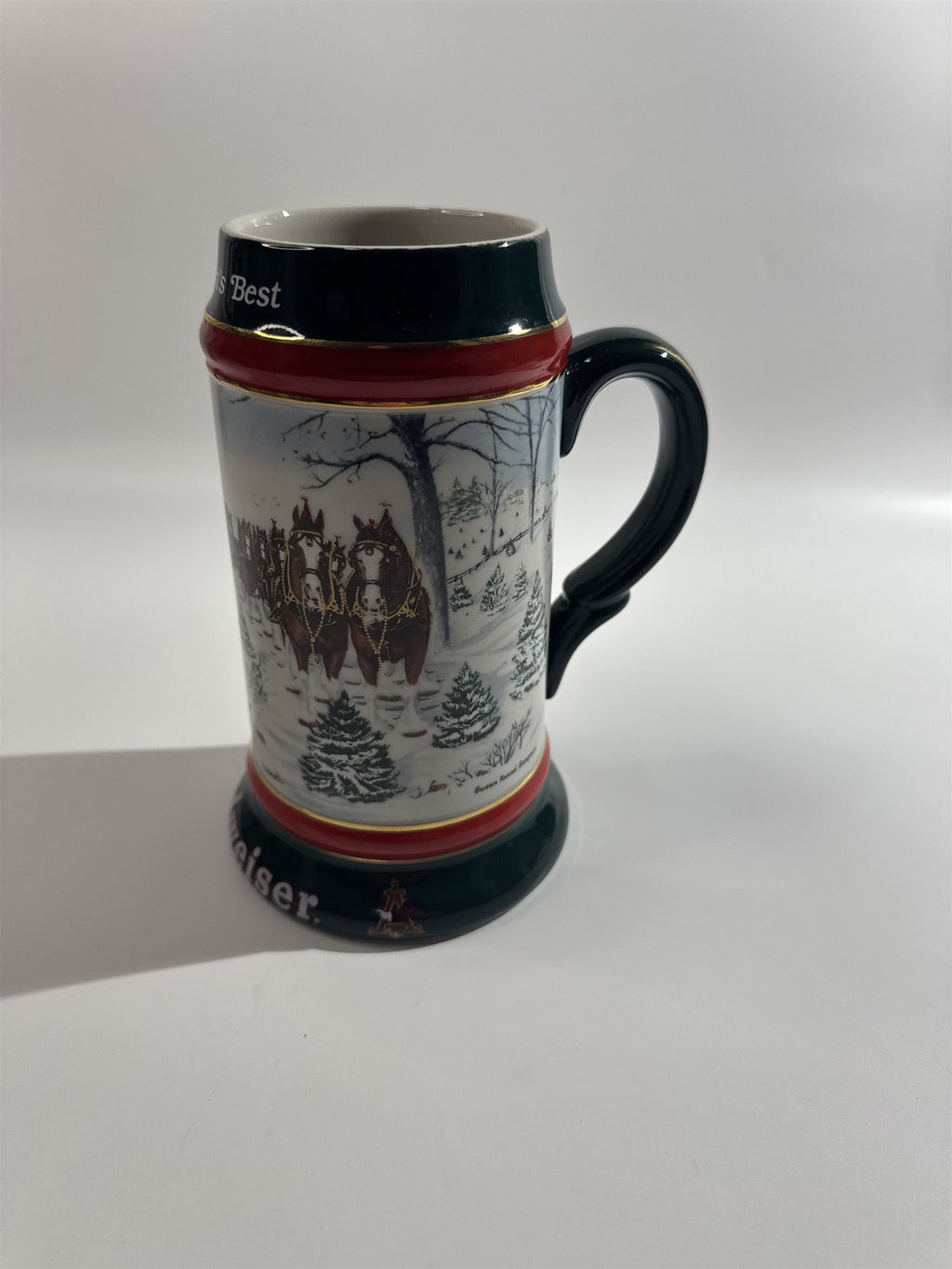 1991 Anheuser Busch Budweiser Bud Holiday Christmas Beer Stein Clydesdales