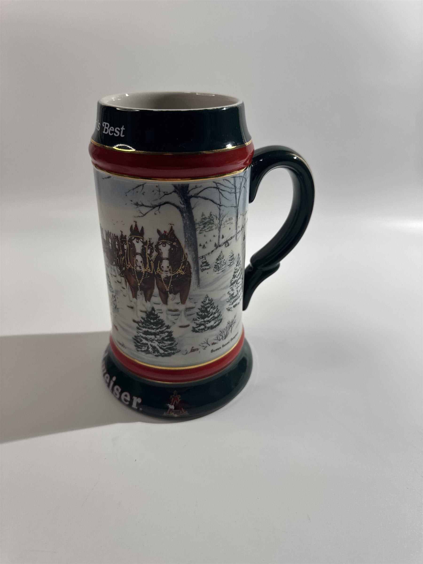 1991 Anheuser Busch Budweiser Bud Holiday Christmas Beer Stein Clydesdales