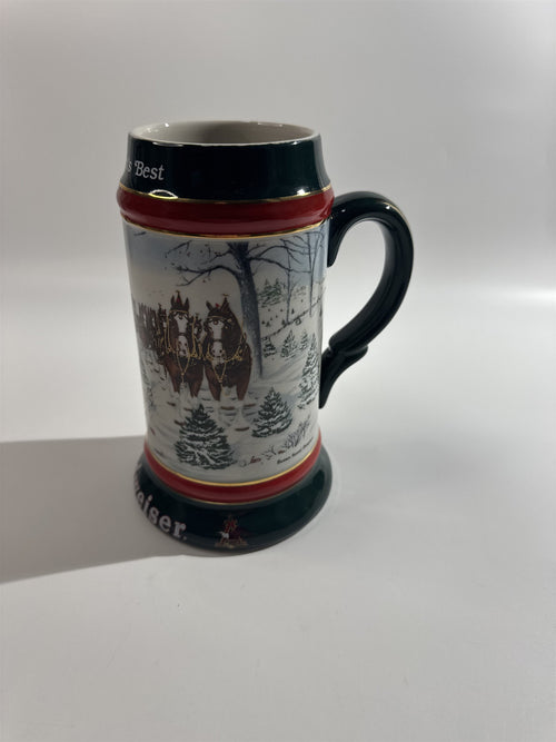 1991 Anheuser Busch Budweiser Bud Holiday Christmas Beer Stein Clydesdales