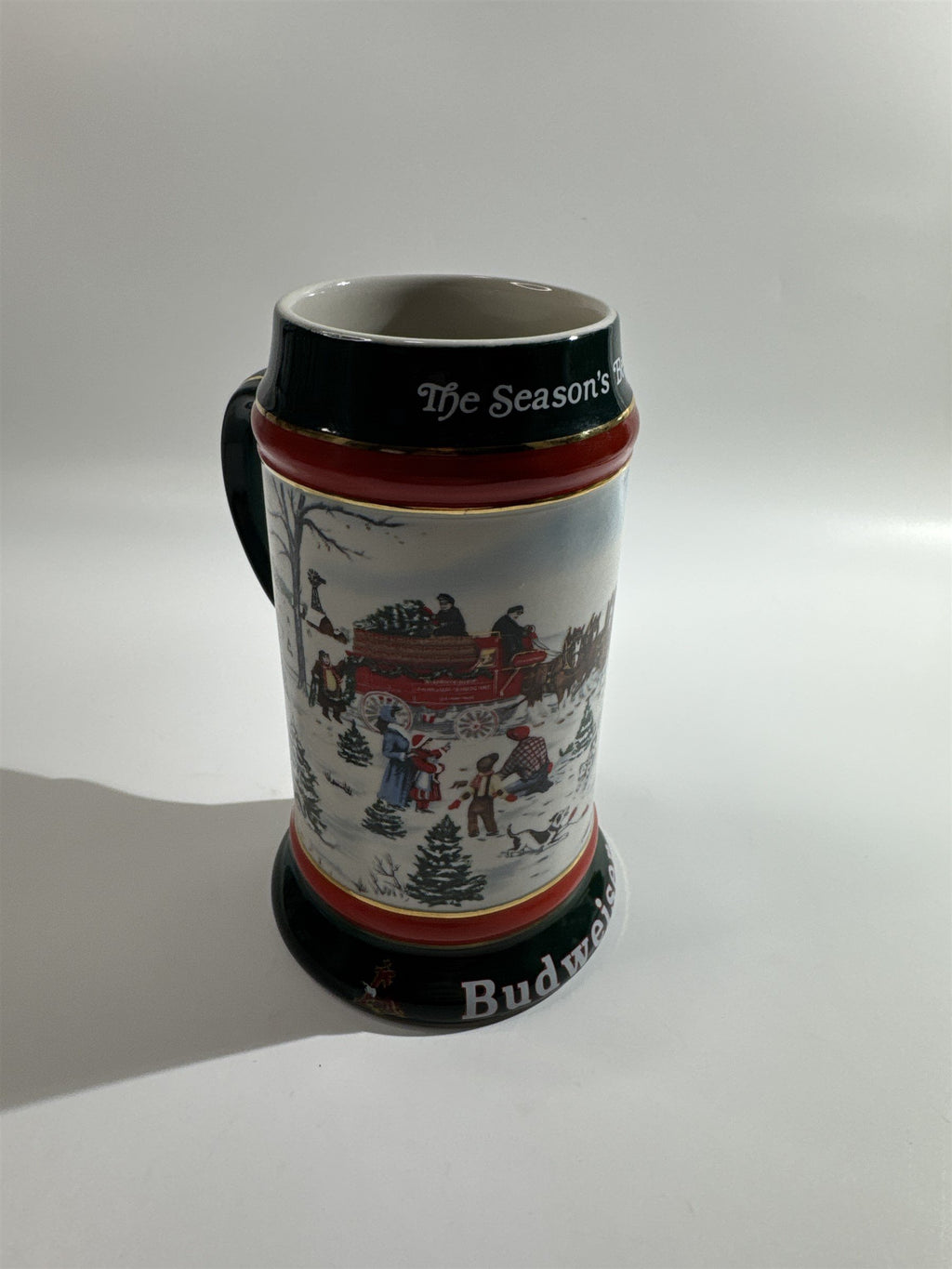 1991 Anheuser Busch Budweiser Bud Holiday Christmas Beer Stein Clydesdales
