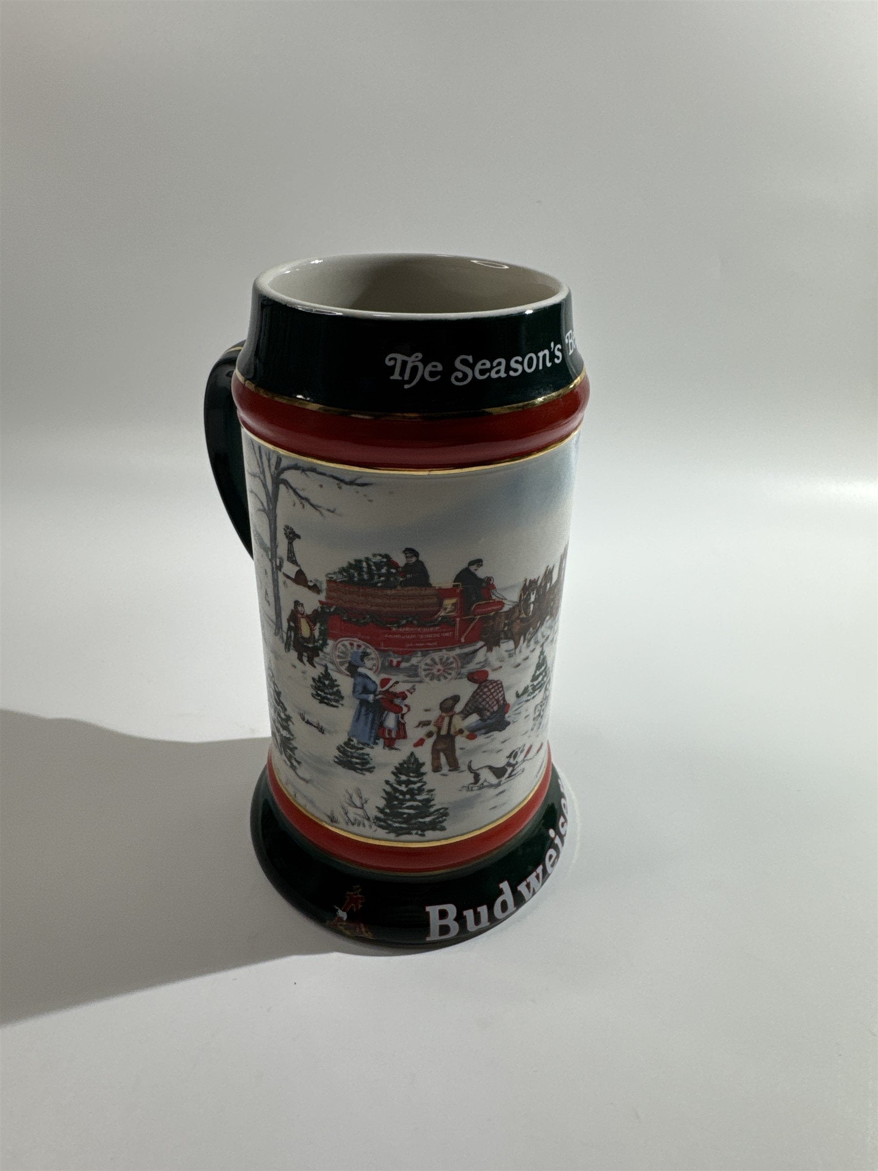 1991 Anheuser Busch Budweiser Bud Holiday Christmas Beer Stein Clydesdales