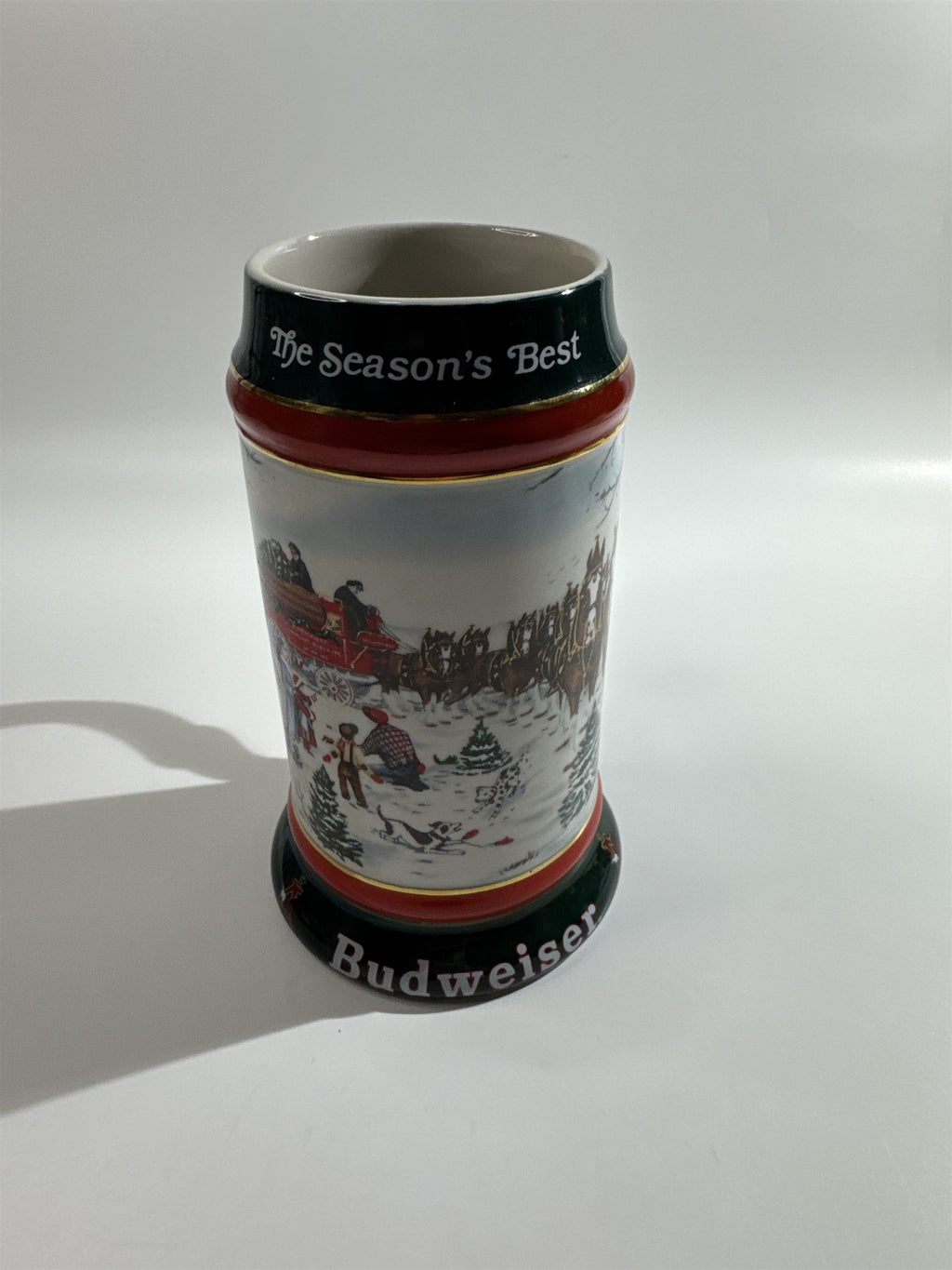 1991 Anheuser Busch Budweiser Bud Holiday Christmas Beer Stein Clydesdales