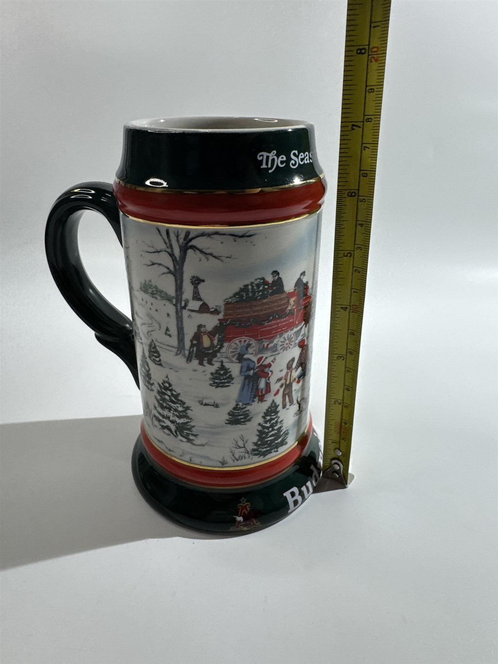 1991 Anheuser Busch Budweiser Bud Holiday Christmas Beer Stein Clydesdales