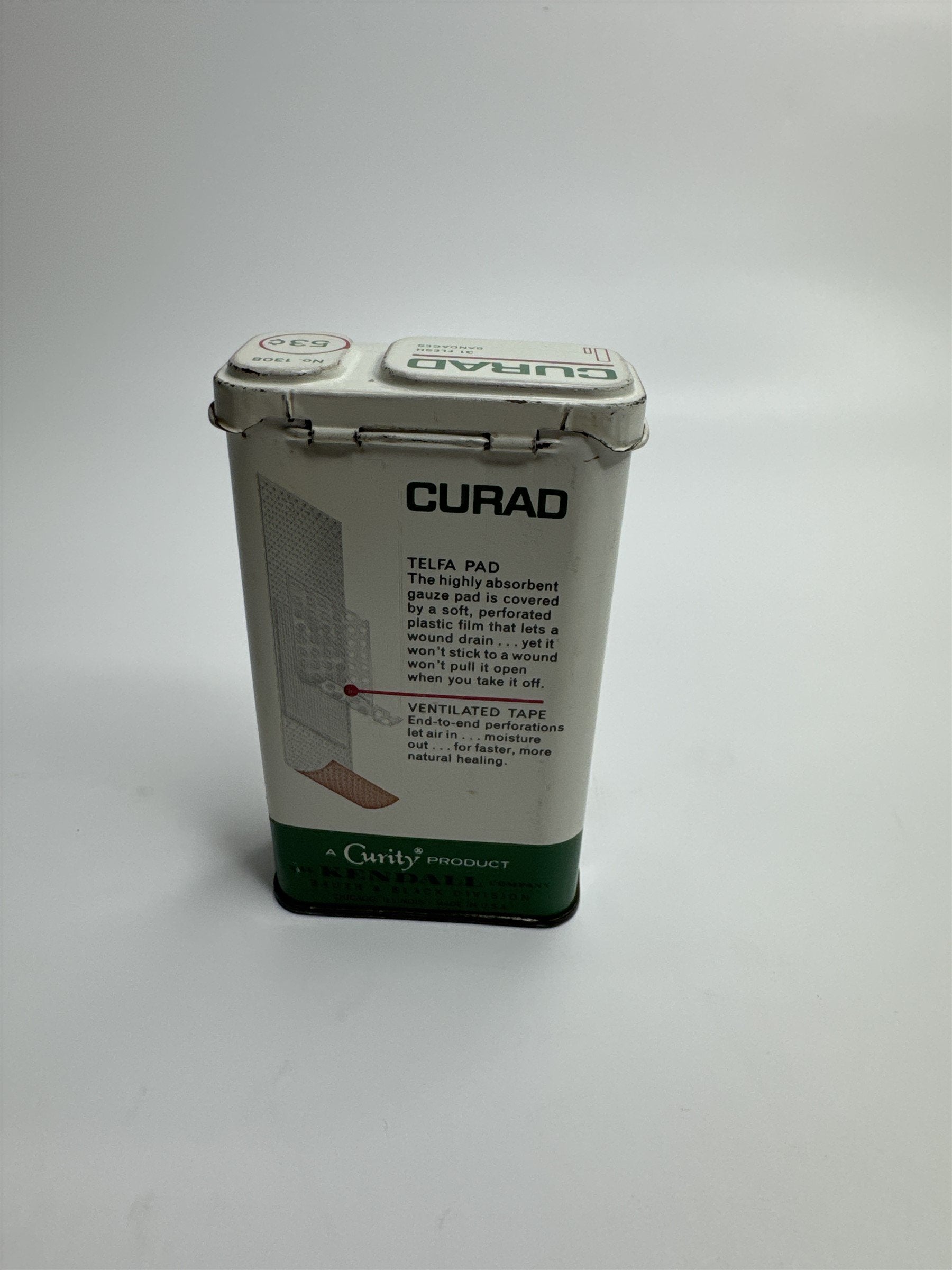 Vintage Empty Curad Ouchless TELFA Plastic Bandages Tin Memorabilia