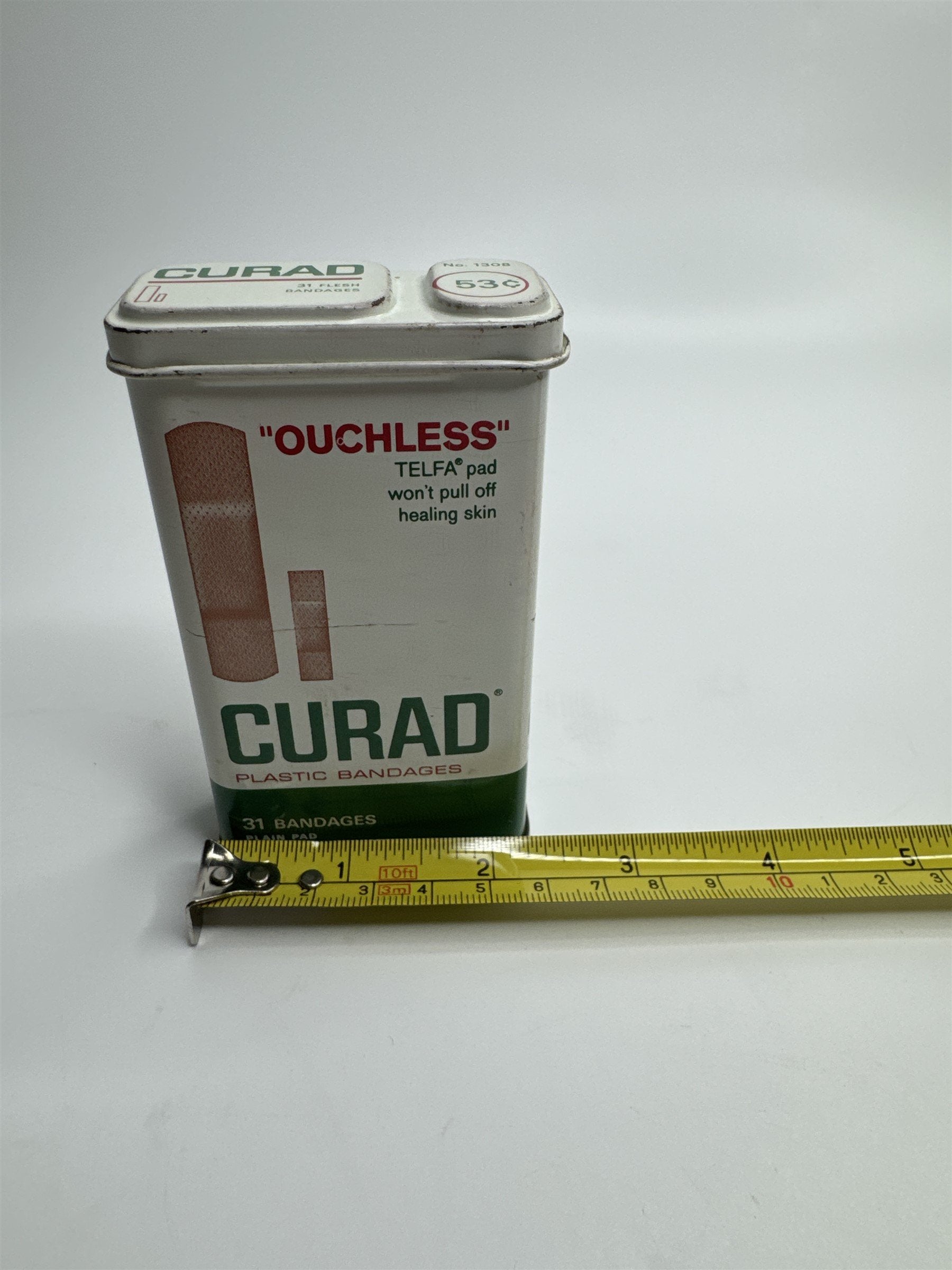 Vintage Empty Curad Ouchless TELFA Plastic Bandages Tin Memorabilia