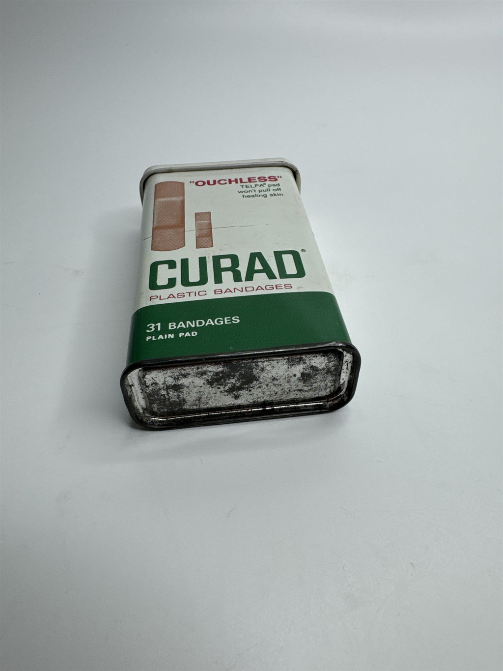 Vintage Empty Curad Ouchless TELFA Plastic Bandages Tin Memorabilia