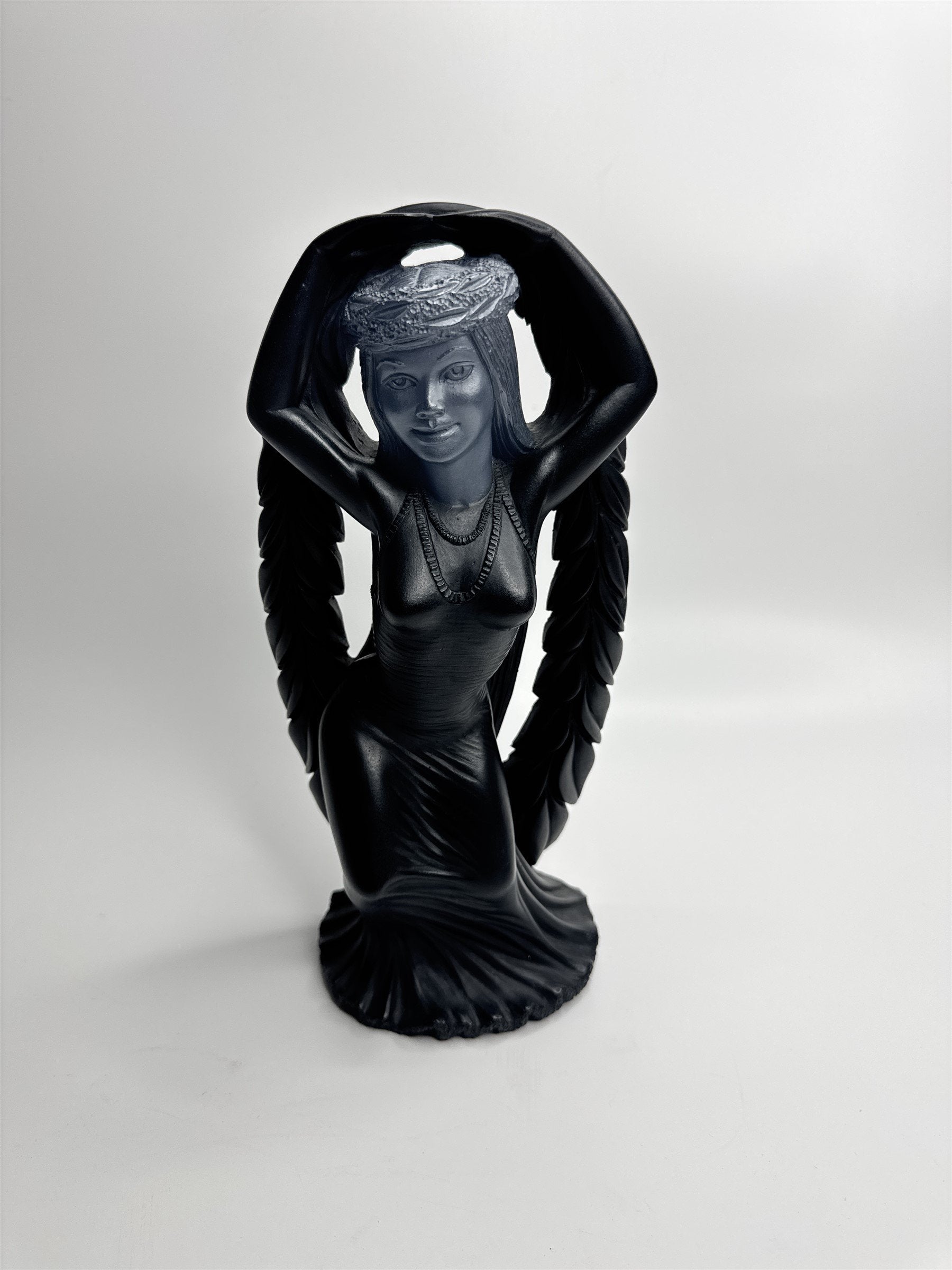 Hawaii Coco Joe's Maile Laka Hula Goddess Hapa Black Lava Resin Figurine Vintage