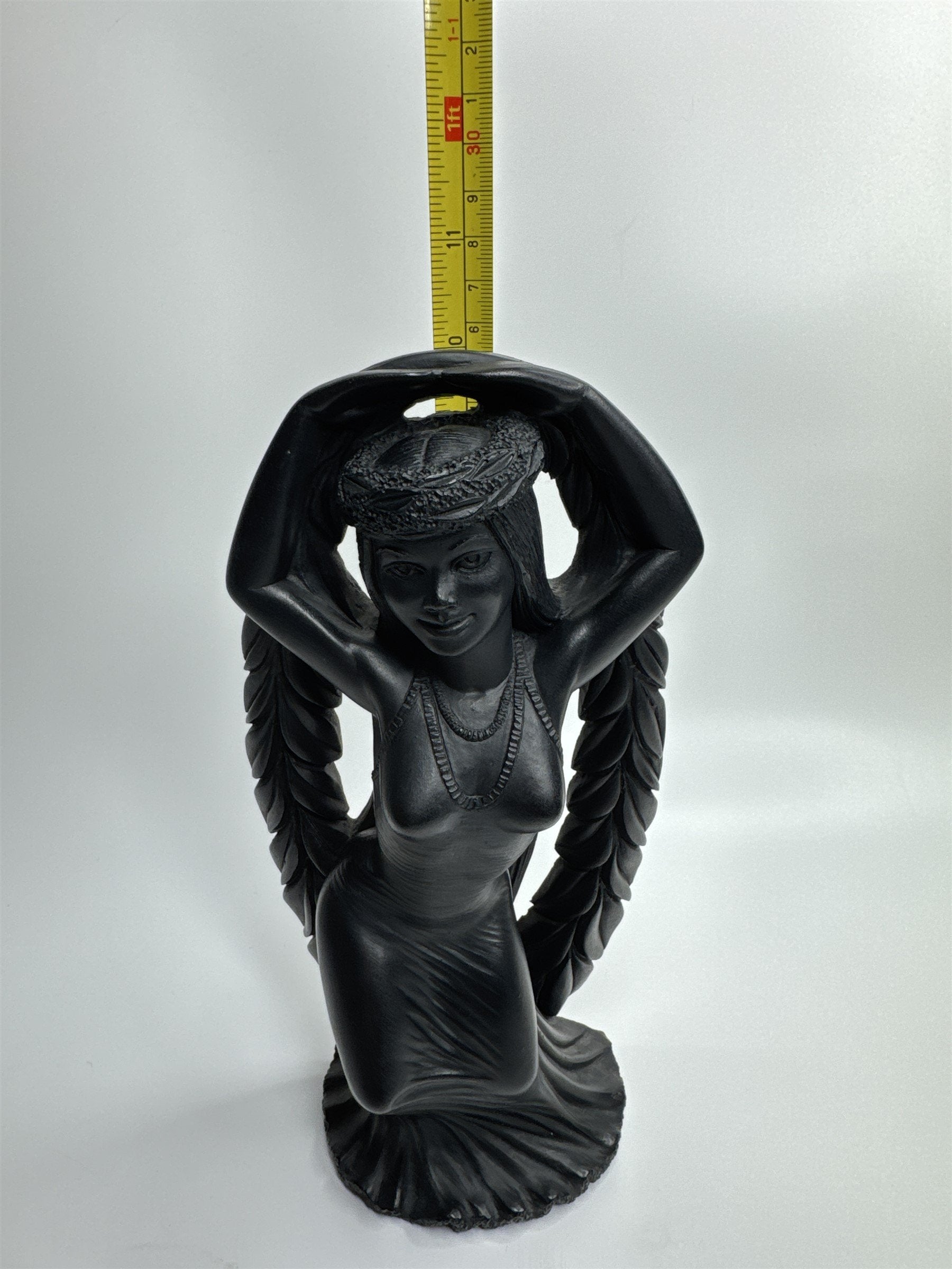 Hawaii Coco Joe's Maile Laka Hula Goddess Hapa Black Lava Resin Figurine Vintage