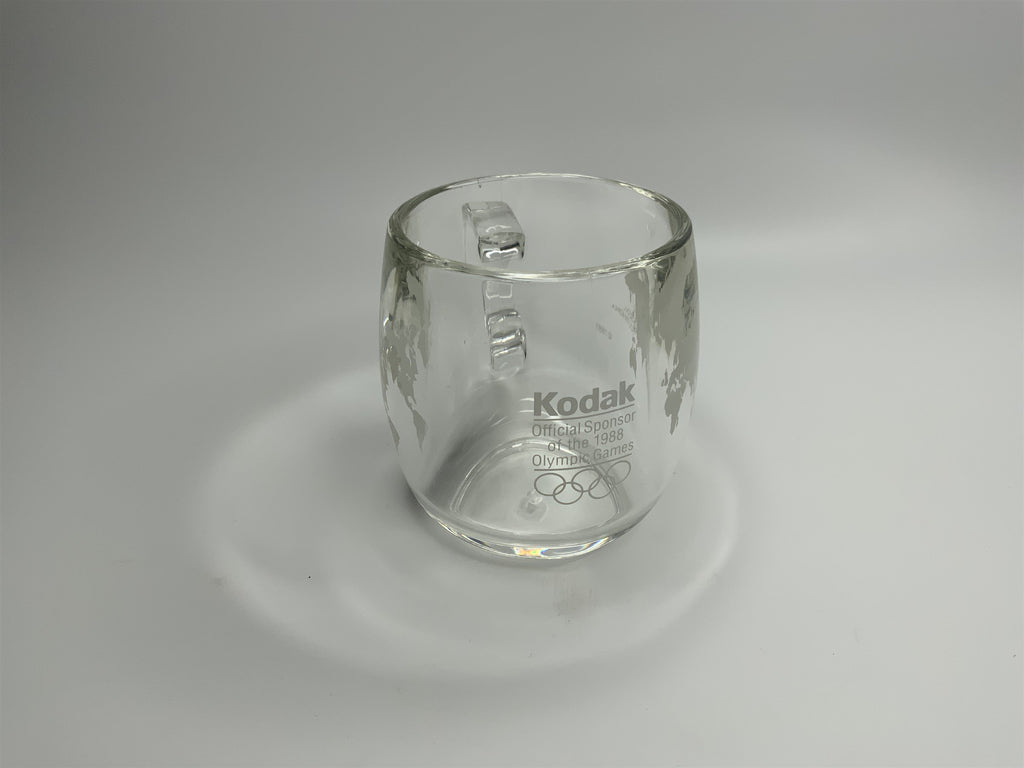 Vintage Kodak 1988 Olympic Games Clear Glass Mug Seoul South Korea Calgary CA