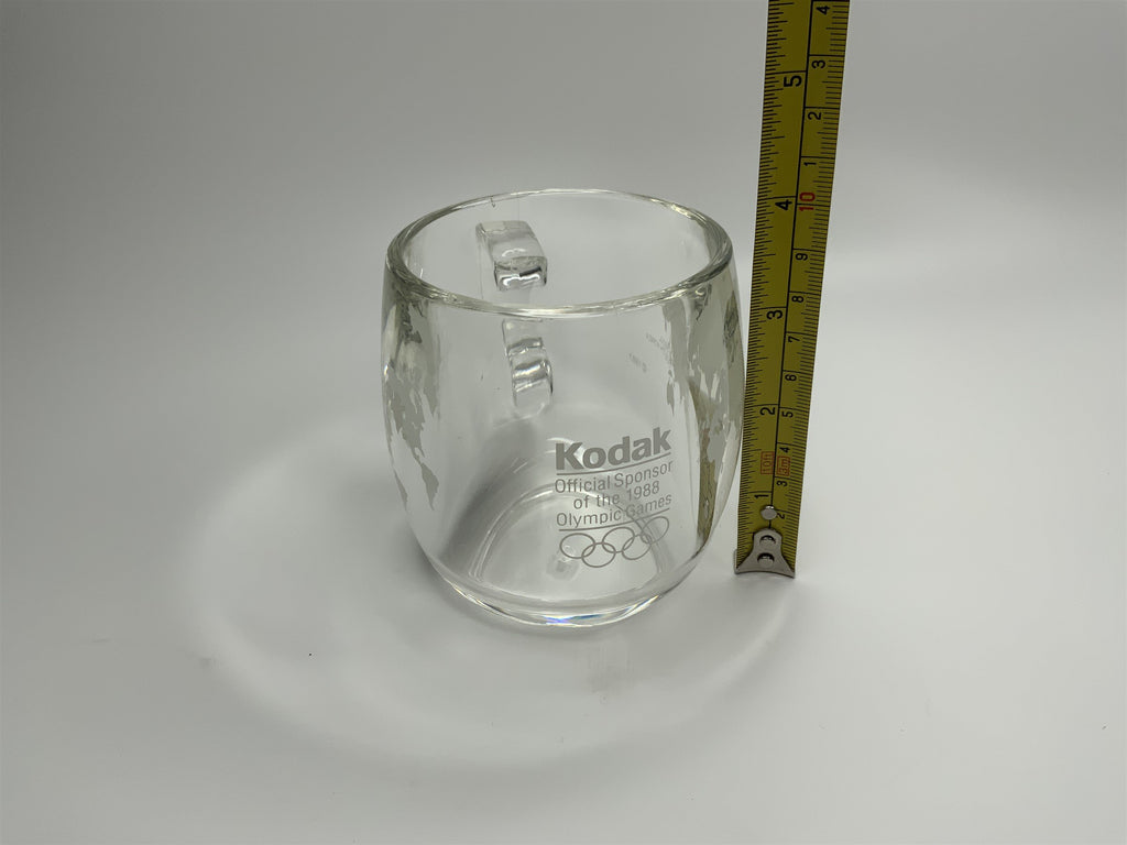 Vintage Kodak 1988 Olympic Games Clear Glass Mug Seoul South Korea Calgary CA