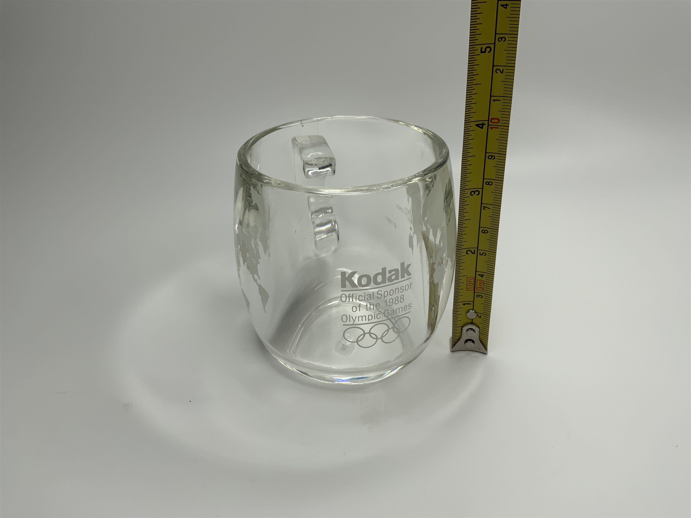 Vintage Kodak 1988 Olympic Games Clear Glass Mug Seoul South Korea Calgary CA