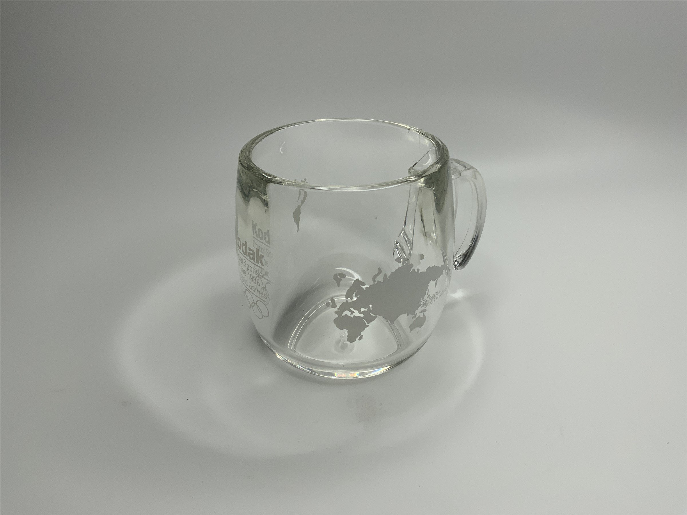 Vintage Kodak 1988 Olympic Games Clear Glass Mug Seoul South Korea Calgary CA