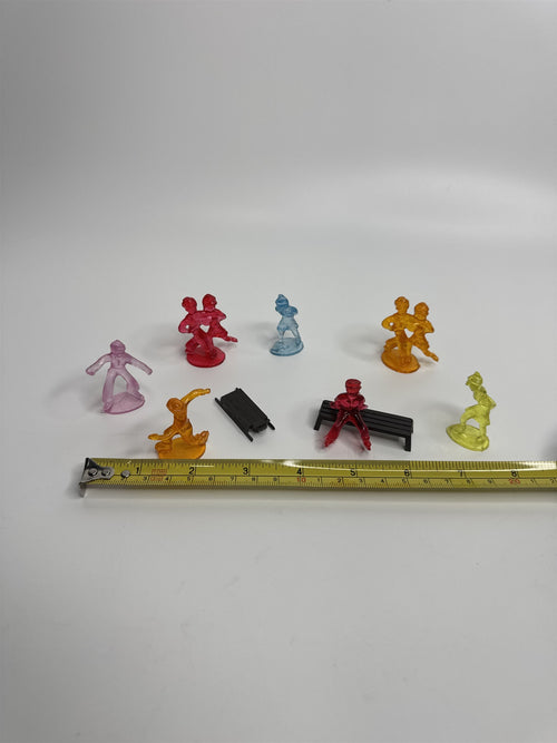 9pc Vintage Multicolor Hard Plastic Ice Skaters and Benches Set
