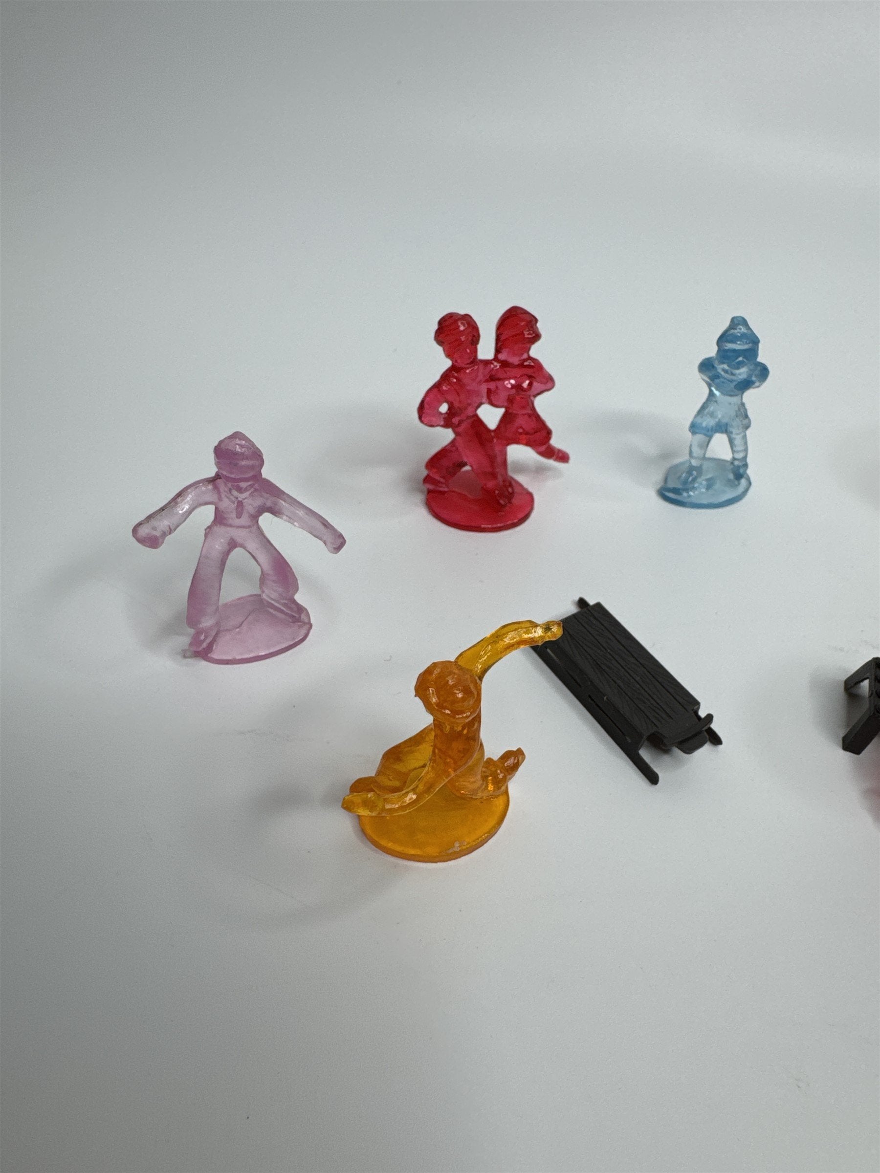 9pc Vintage Multicolor Hard Plastic Ice Skaters and Benches Set