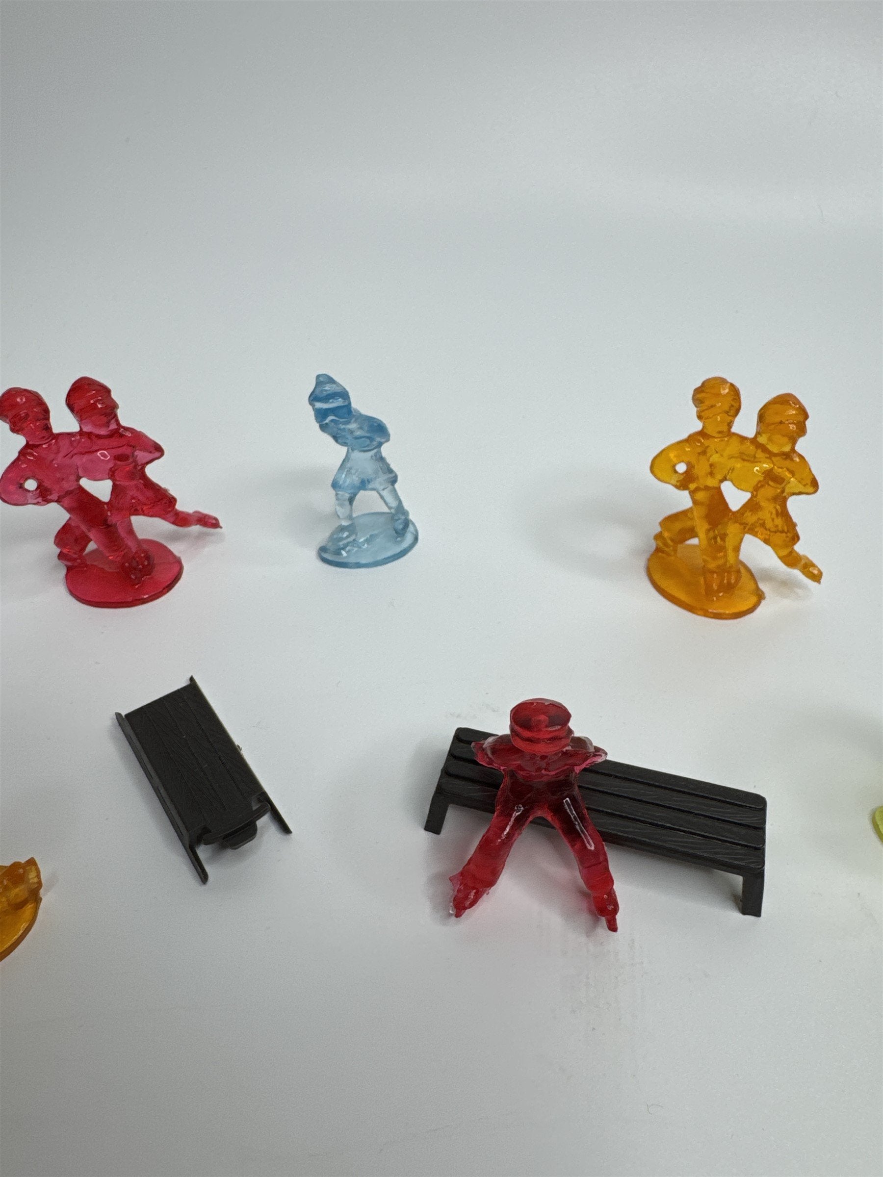 9pc Vintage Multicolor Hard Plastic Ice Skaters and Benches Set