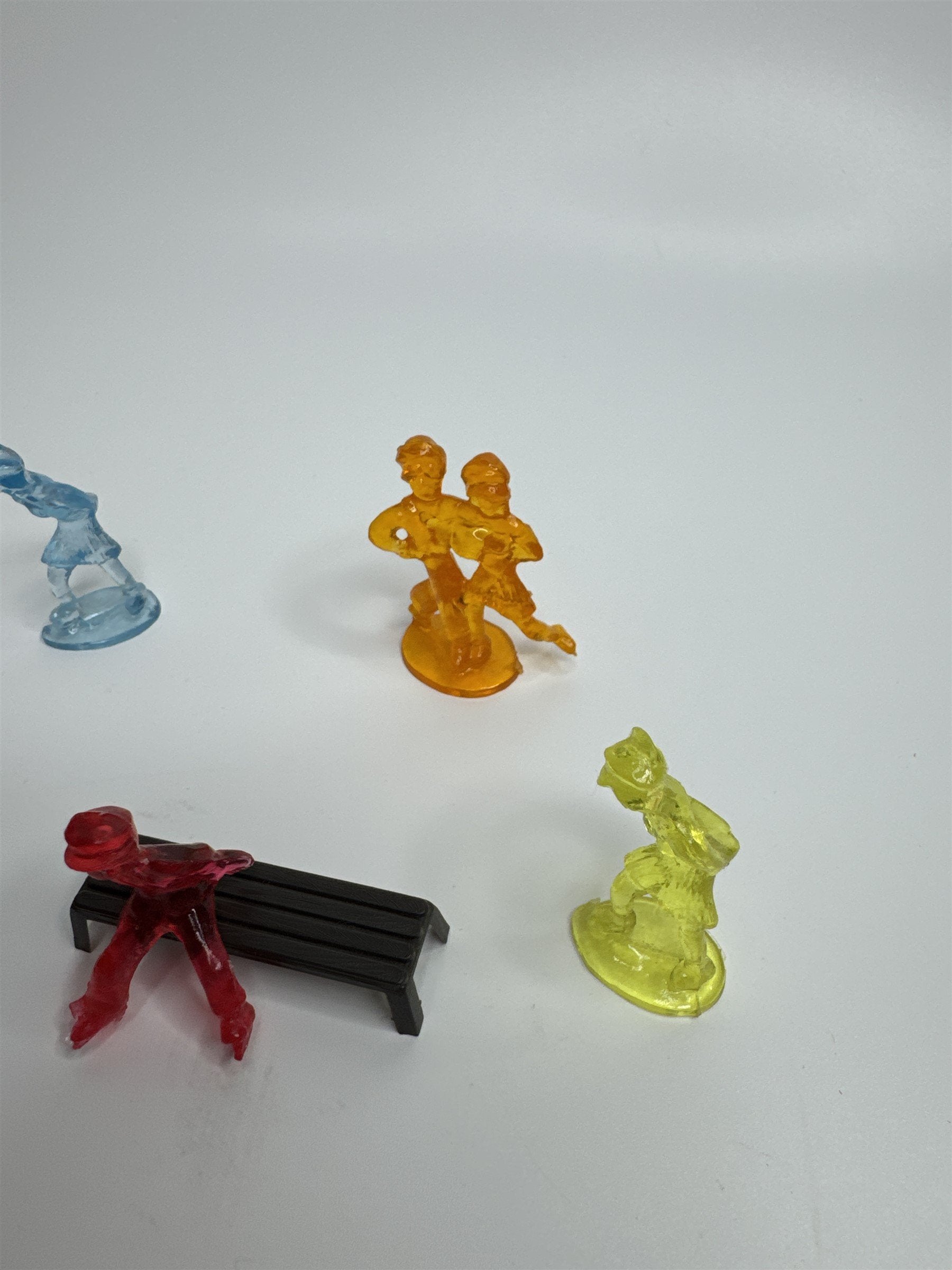 9pc Vintage Multicolor Hard Plastic Ice Skaters and Benches Set