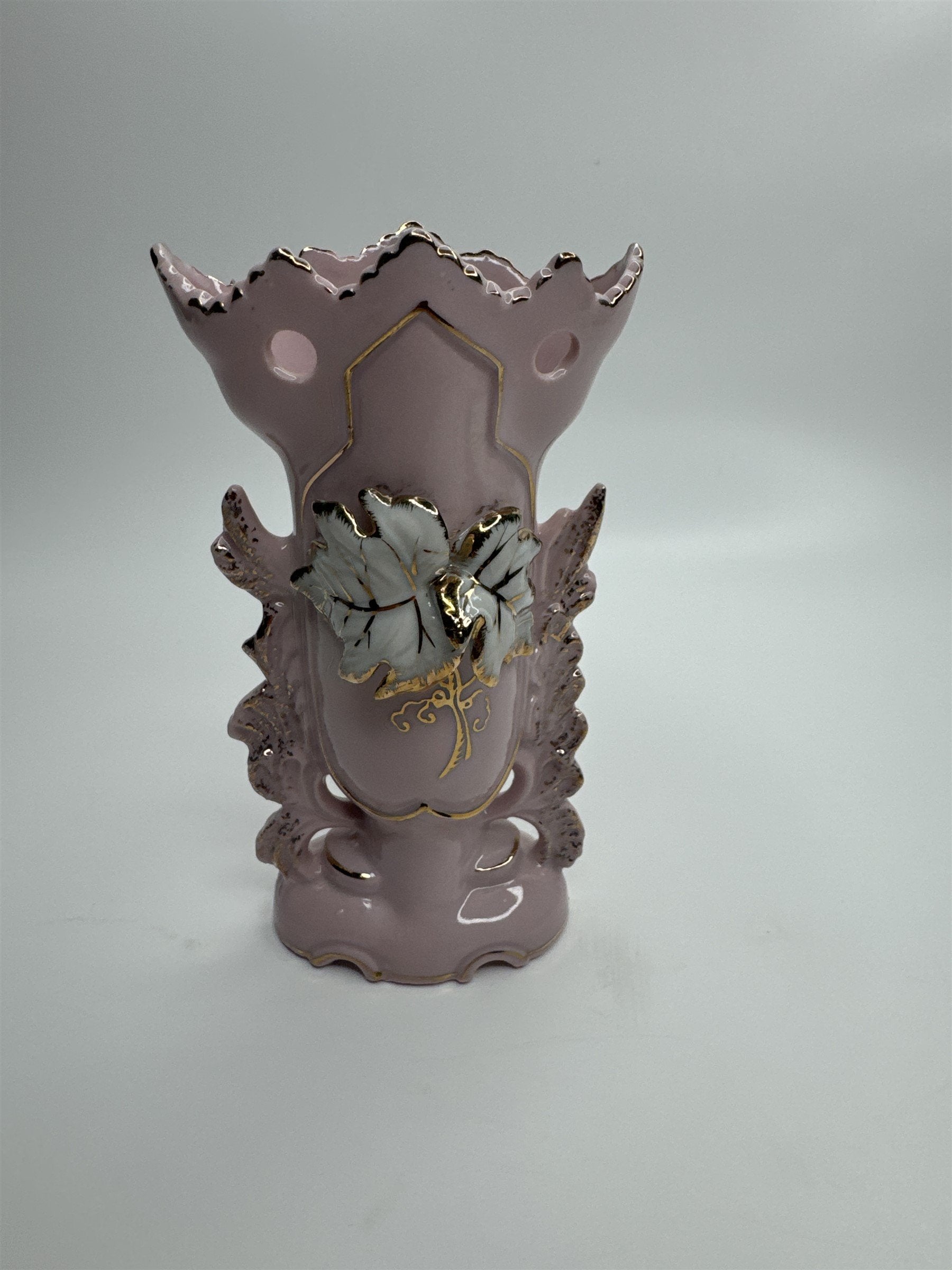 Vintage 5-3/4" Pink Ornate Gold Embellished Bud Vase Bond Ulare L&M