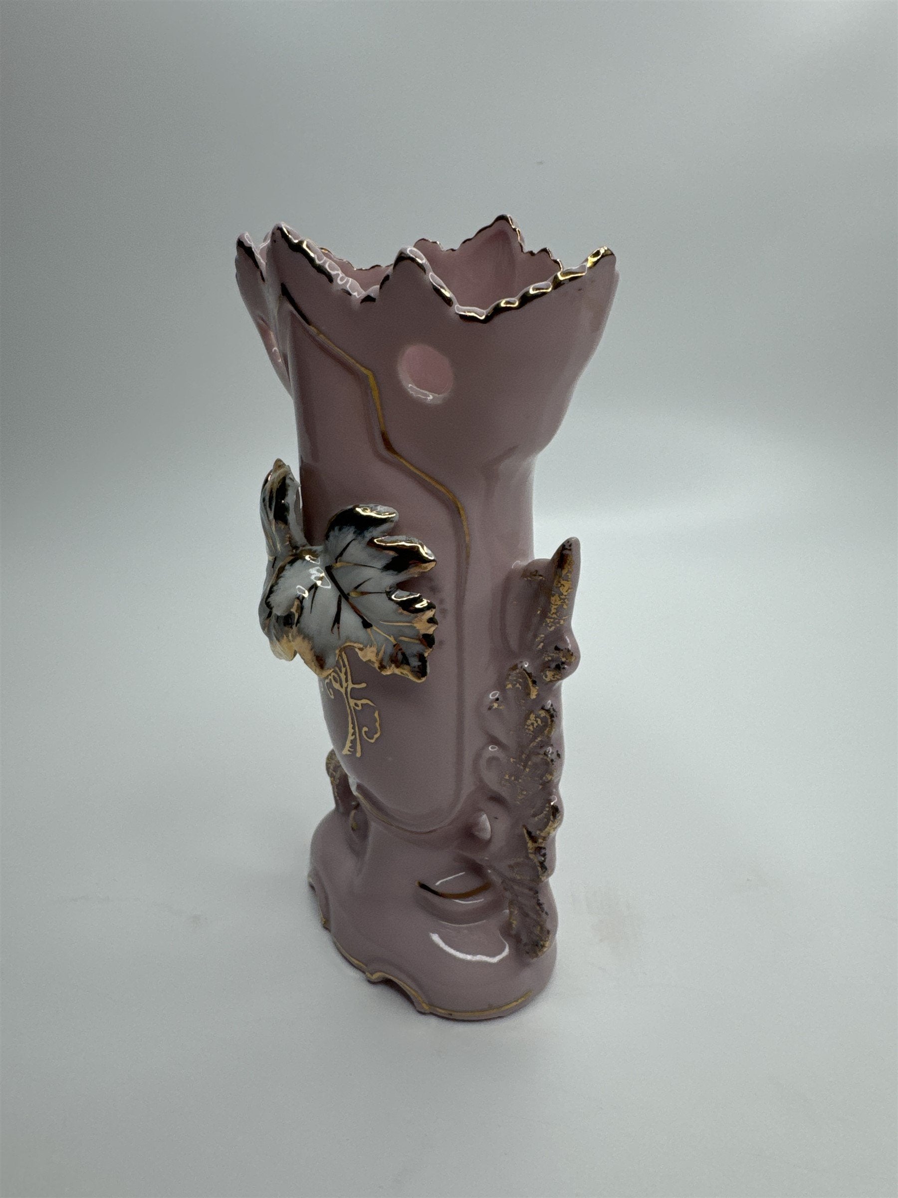Vintage 5-3/4" Pink Ornate Gold Embellished Bud Vase Bond Ulare L&M