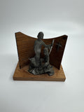 Peltro Italy Wooden and Lead Metal Miniature Nativity Scene Cross Display Set