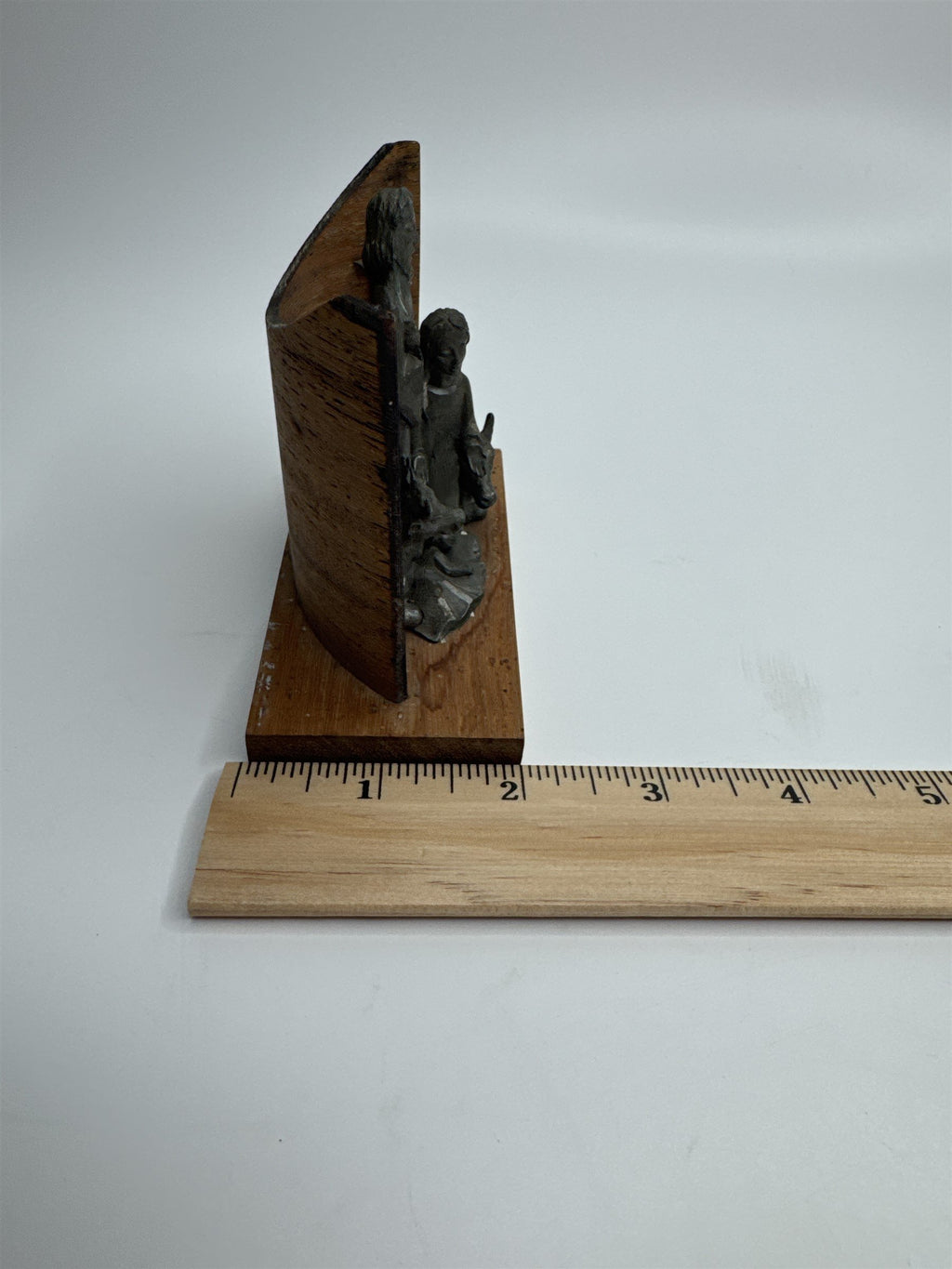 Peltro Italy Wooden and Lead Metal Miniature Nativity Scene Cross Display Set
