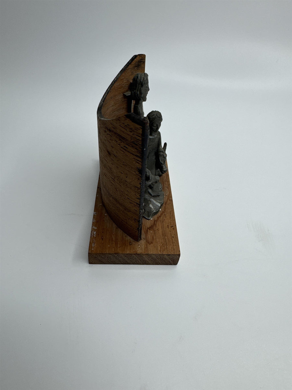 Peltro Italy Wooden and Lead Metal Miniature Nativity Scene Cross Display Set