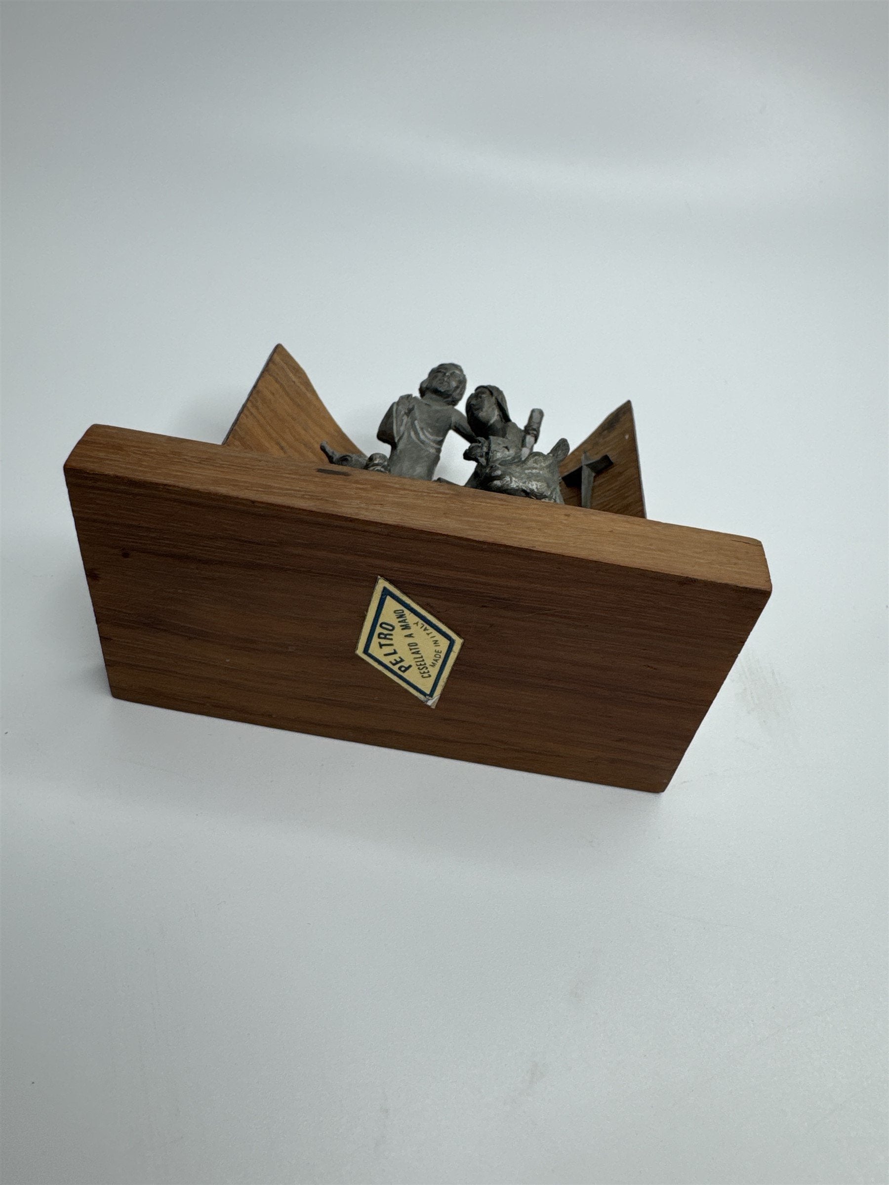 Peltro Italy Wooden and Lead Metal Miniature Nativity Scene Cross Display Set