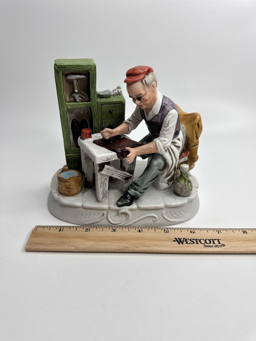 Vintage JAPAN Cobbler Shoe Repair Man Tanner Leatherworker Ceramic Figurine EUC