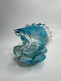 Vintage Hand Blown Blue Art Glass Sworded Fish Sculpture Ashtray MCM (Chips)