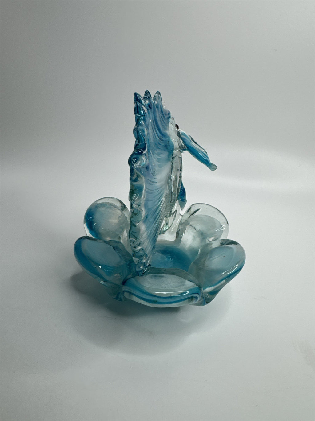 Vintage Hand Blown Blue Art Glass Sworded Fish Sculpture Ashtray MCM (Chips)