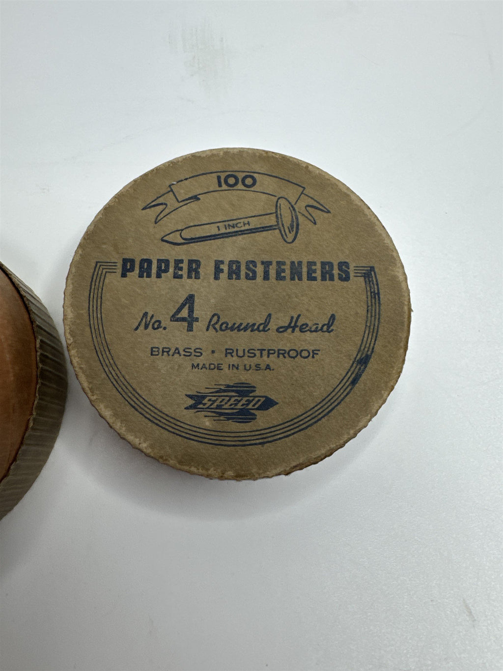 Vintage Speed Brass Rustproof USA No 4 Round Head Paper Fasteners /w Packaging