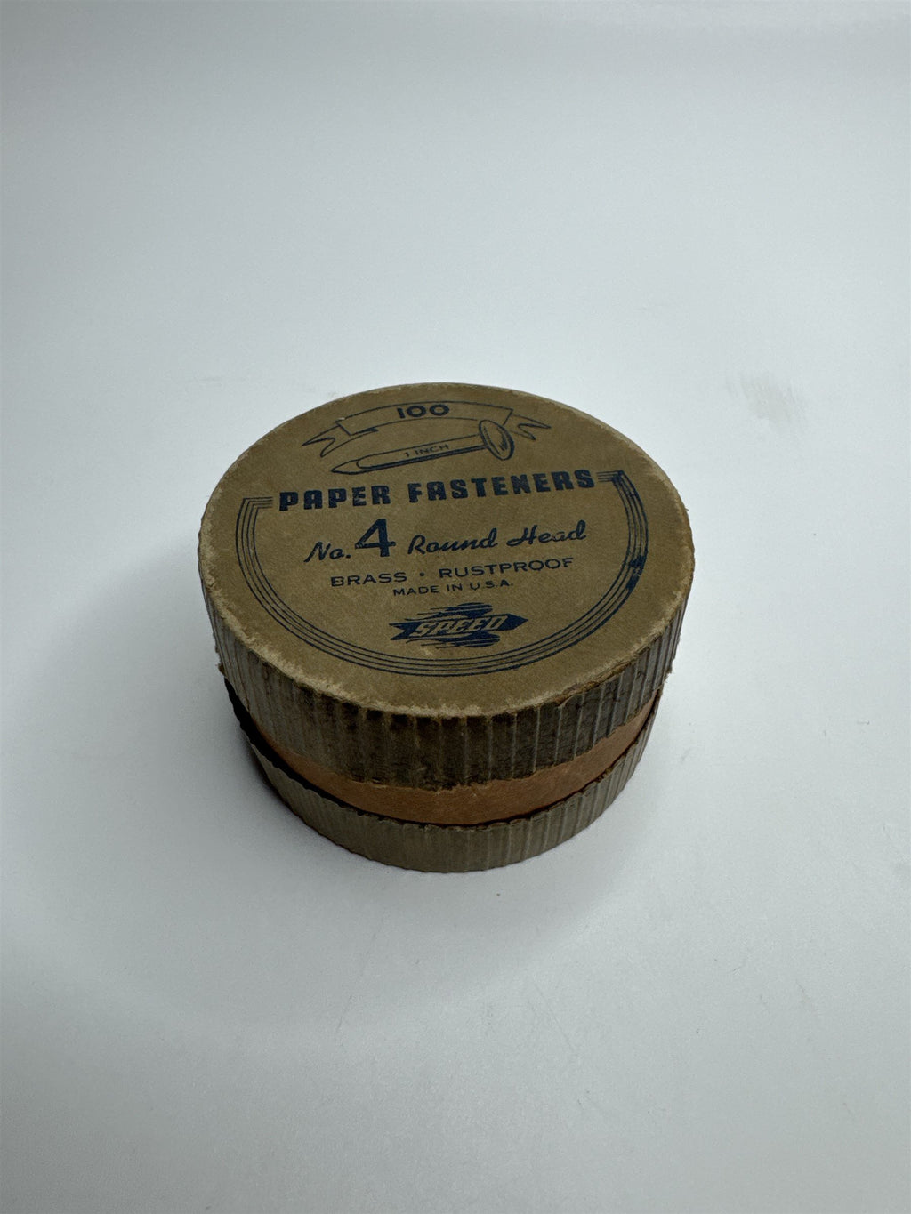 Vintage Speed Brass Rustproof USA No 4 Round Head Paper Fasteners /w Packaging