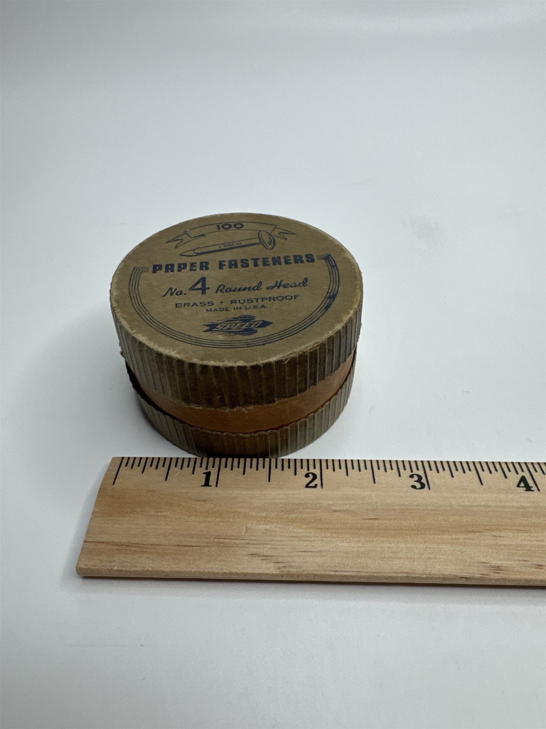 Vintage Speed Brass Rustproof USA No 4 Round Head Paper Fasteners /w Packaging