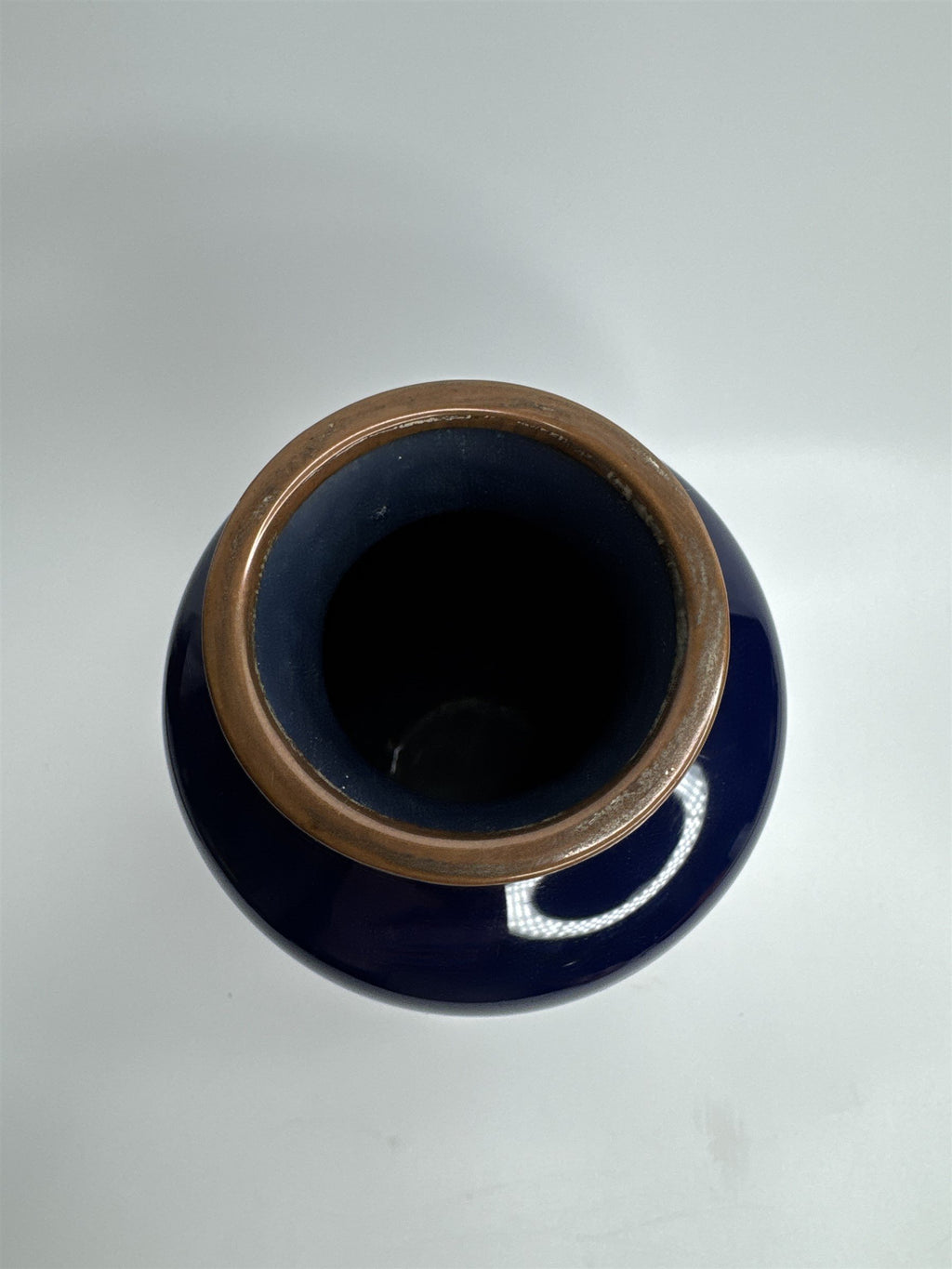 Sato Japanese Cloisonne Vase Deep Blue Cherry Blossom Gold Trim 7-1/4"