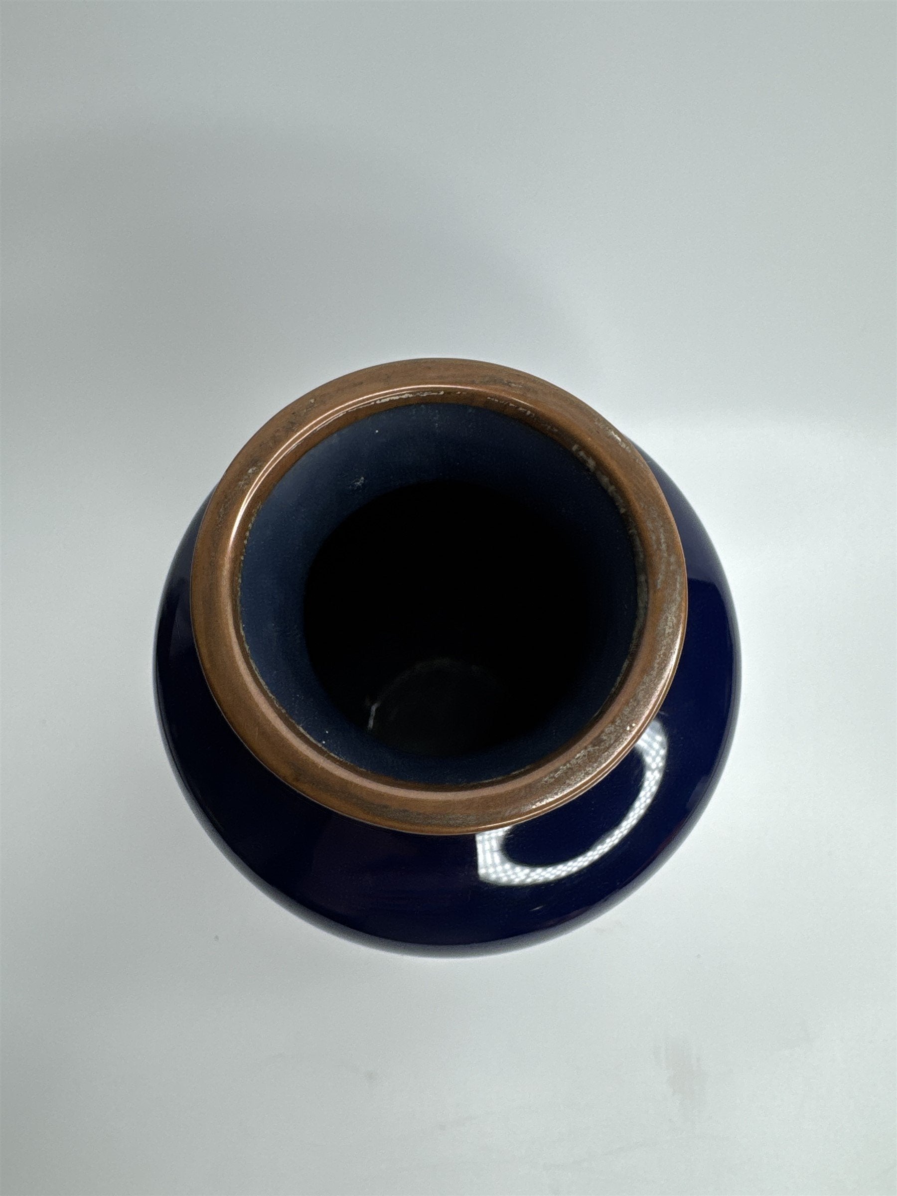 Sato Japanese Cloisonne Vase Deep Blue Cherry Blossom Gold Trim 7-1/4"