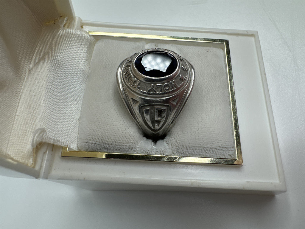 1965 Holy Trinity High School Sterling Silver Sapphire Blue Class Ring 8.25